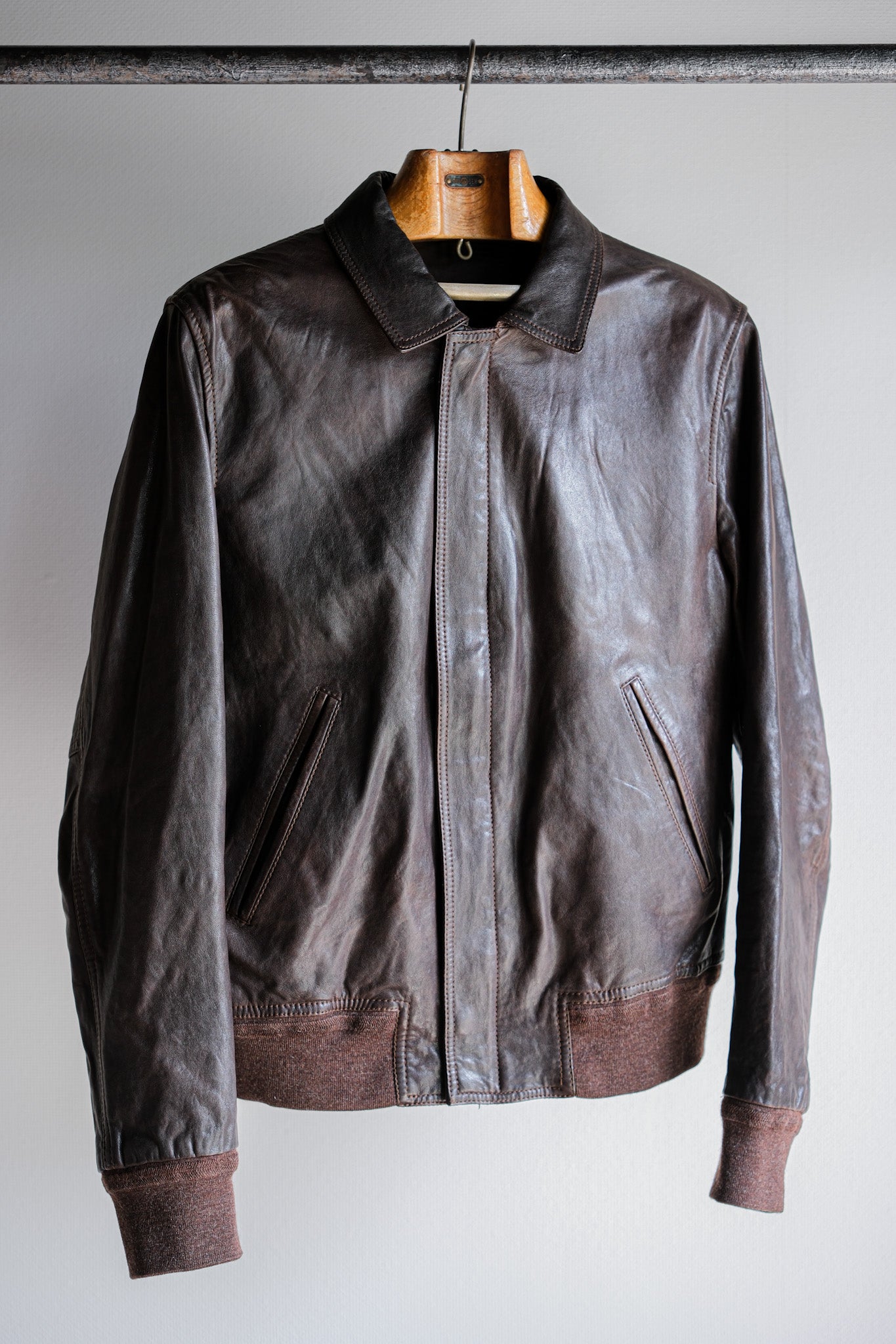 [~2010's] Old PRADA LINEA ROSSA Brown Leather Blouson Size.48 "PRADA SPORT"