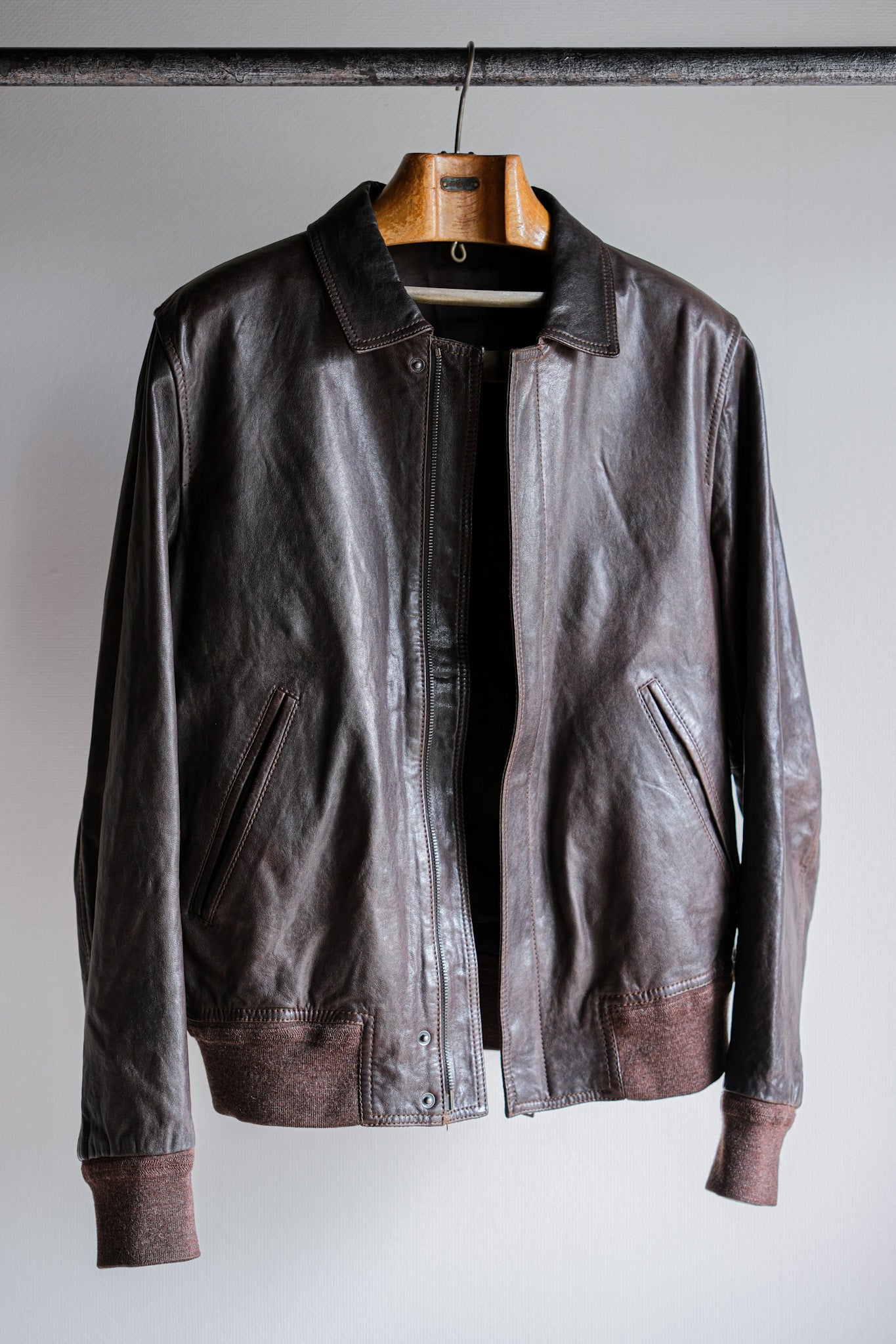 [~2010's] Old PRADA LINEA ROSSA Brown Leather Blouson Size.48 "PRADA SPORT"