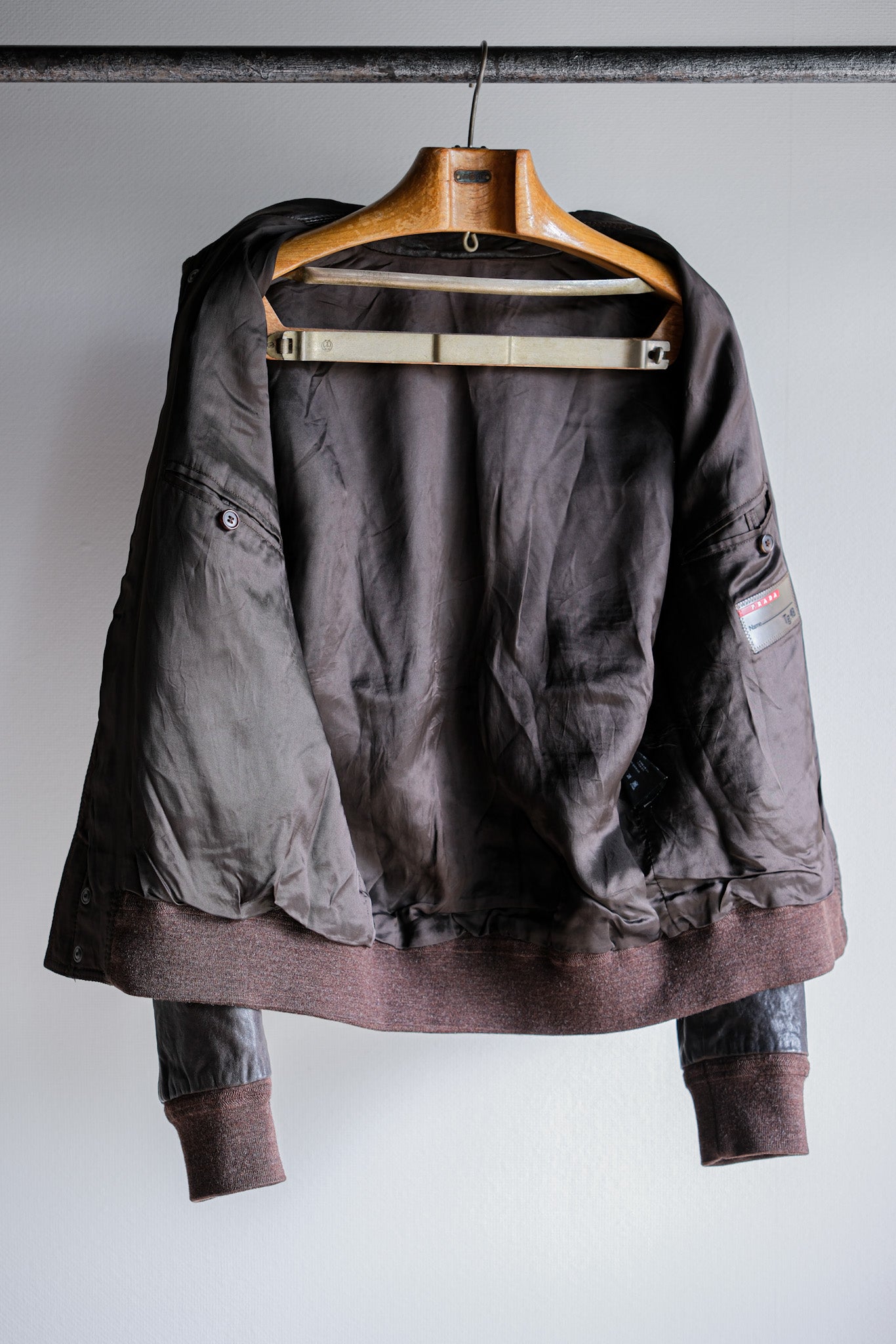 [~ 2010 년] Old Prada Linea Rossa Brown Leather Blouson Size.48 "Prada Sport"