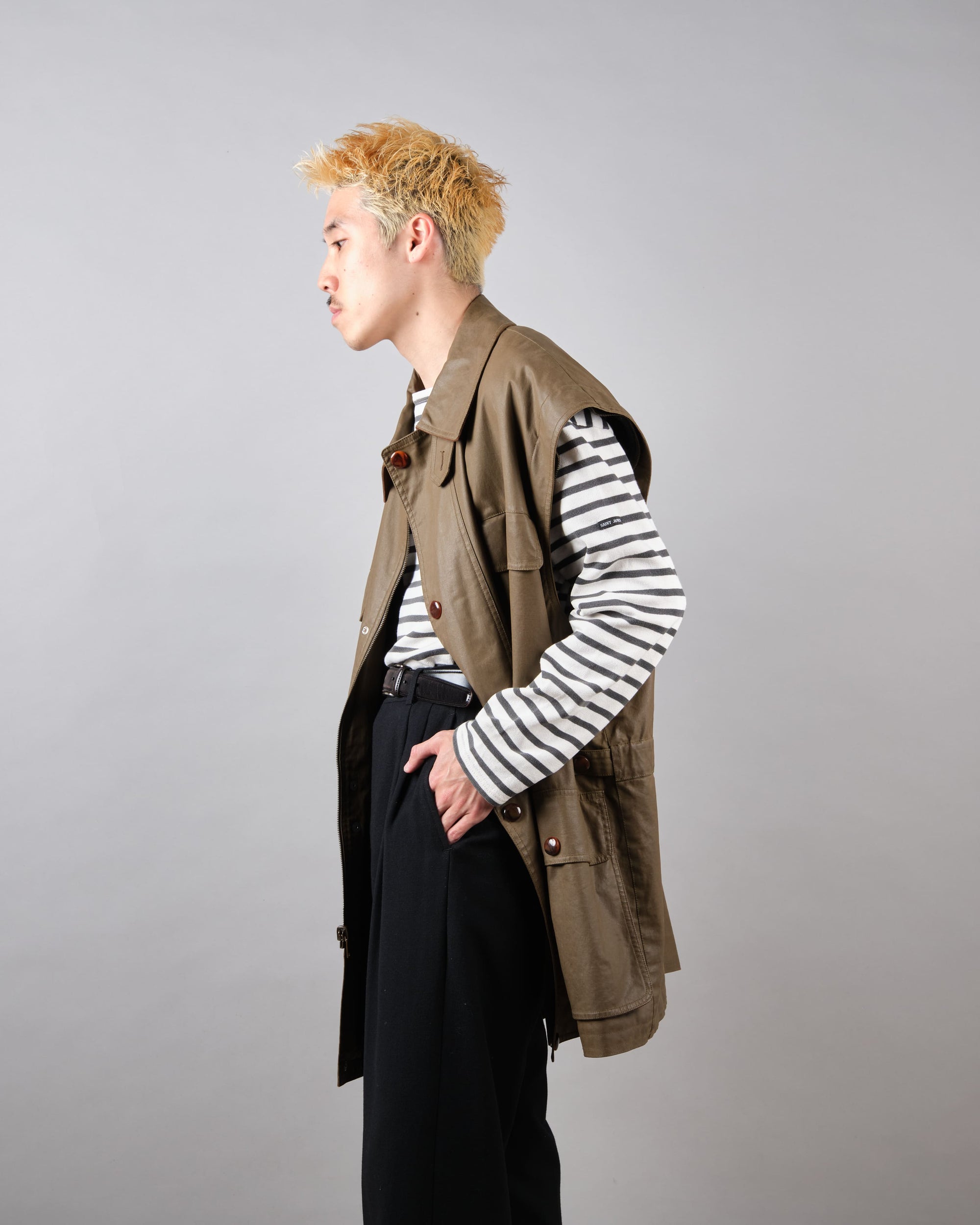 ［~80’s］Old GUCCI Detachable Sleeve Cotton Polyester 4 Pockets Jacket With Chin Strap Size.50
