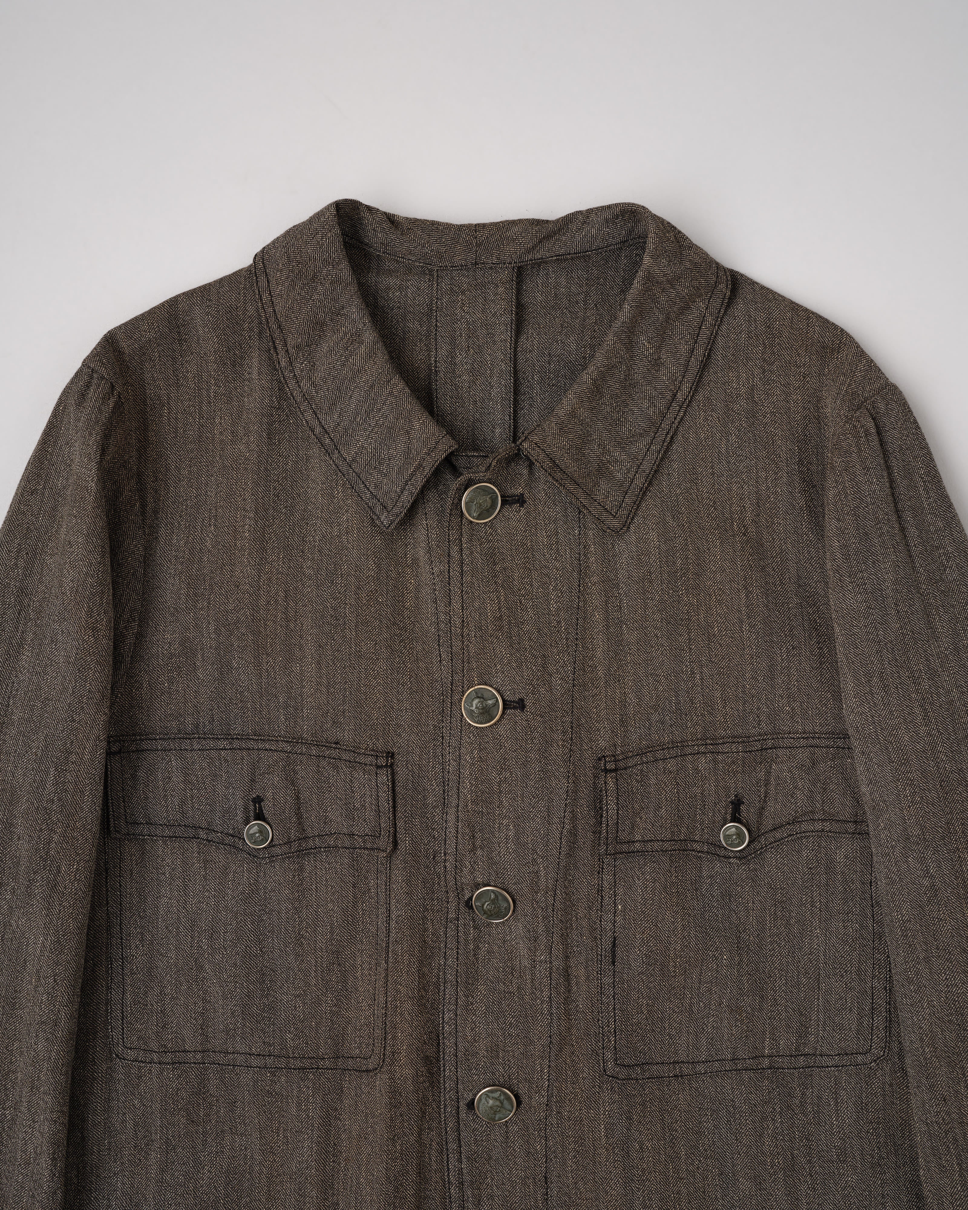 【~30’s】French Vintage Salt & Pepper HBT Cotton Hunting Jacket