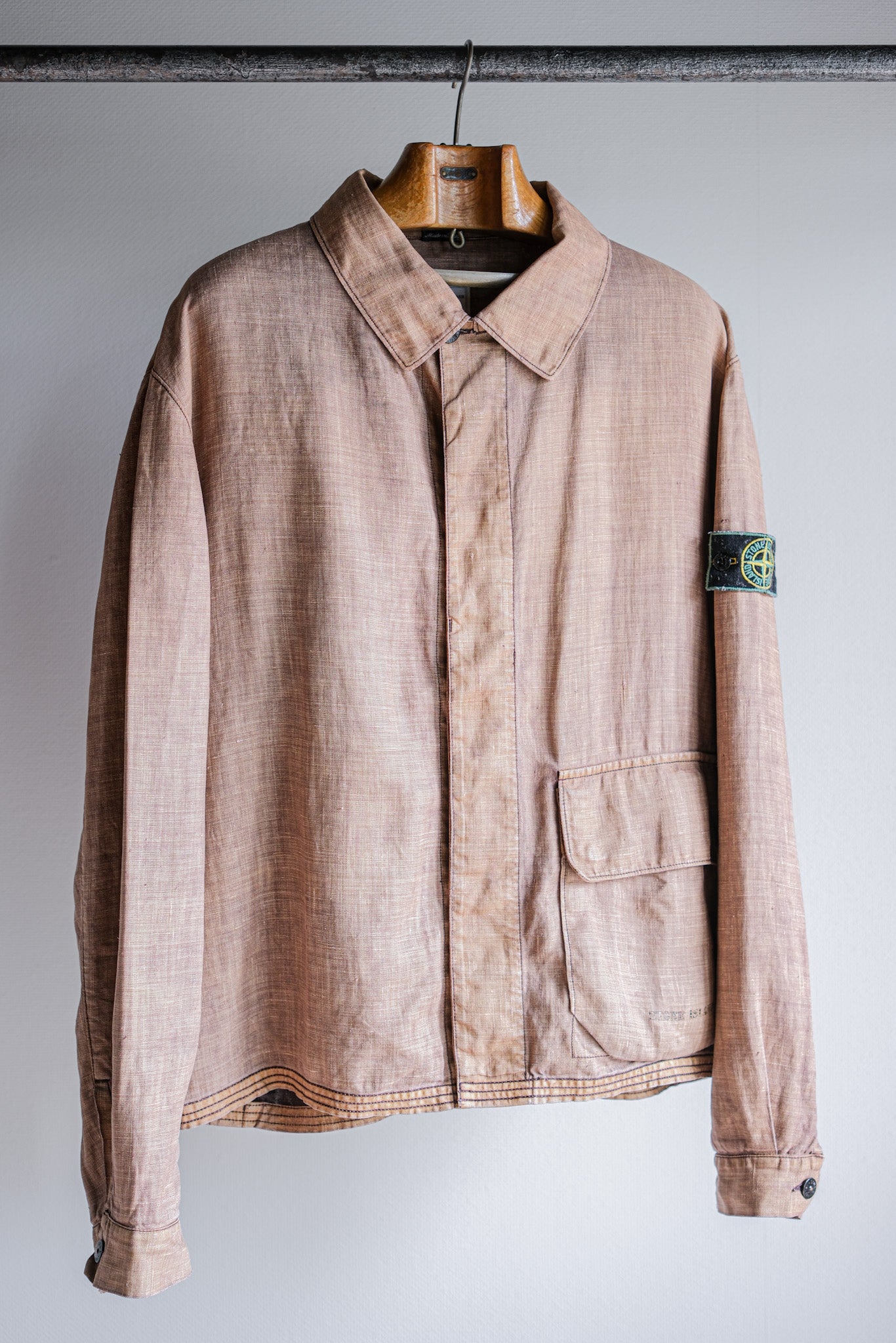 [97SS] Old Stone Island Garment Dyed Lino Flax Cotton Veste Taille.l "Green Edge"