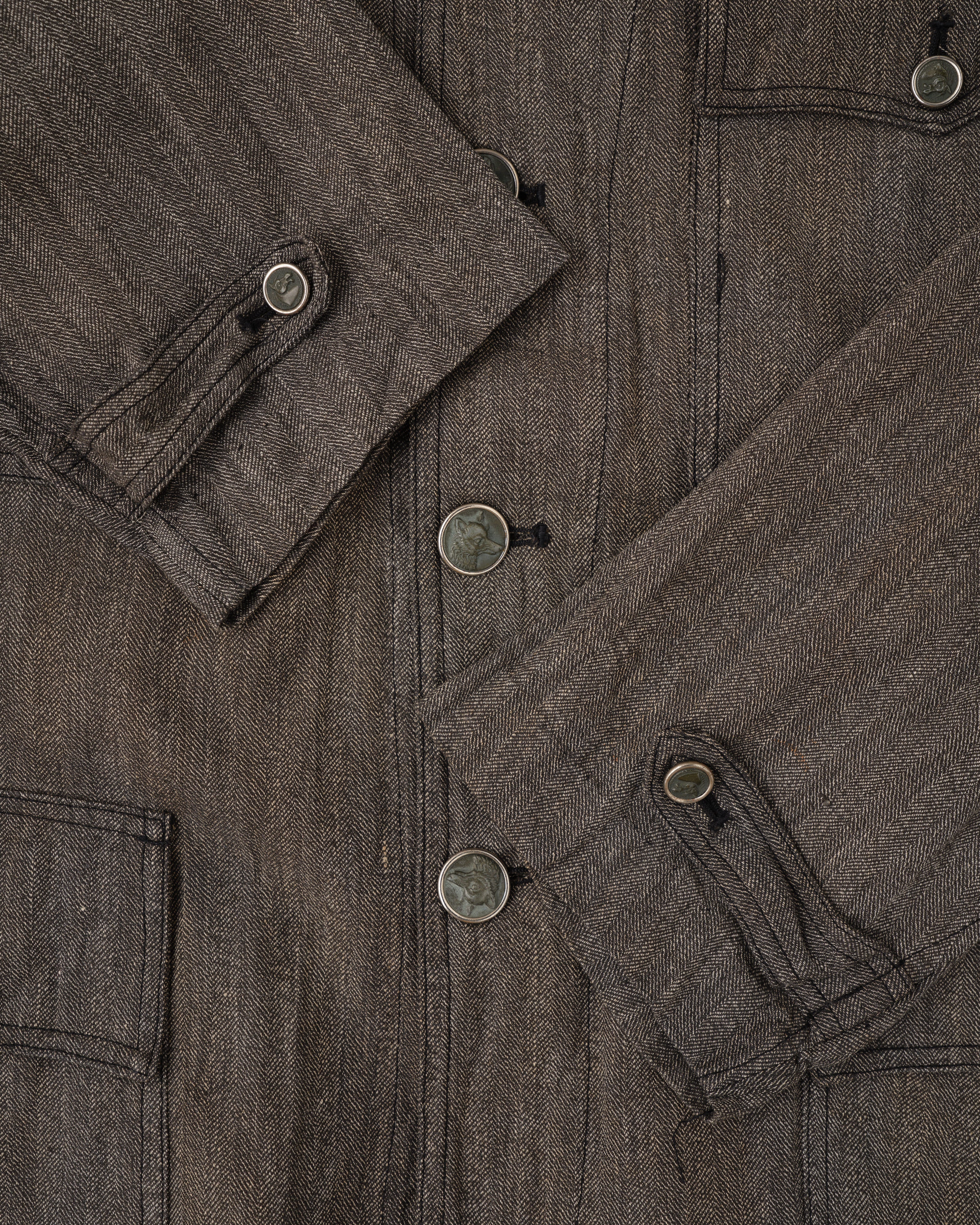 【~30’s】French Vintage Salt & Pepper HBT Cotton Hunting Jacket