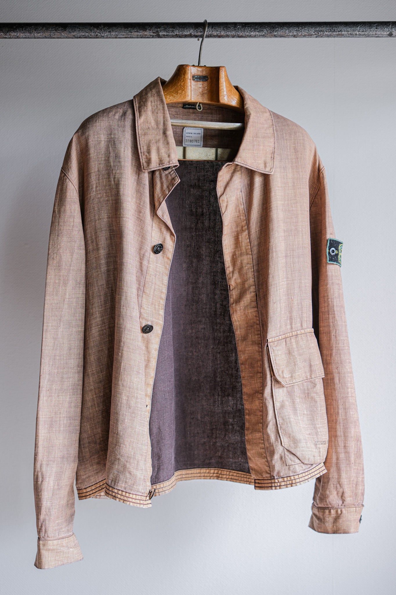 [97SS] เสื้อผ้า Old Stone Island ย้อม Lino Flax Cotton Jacket Size.l ​​"Green Edge"