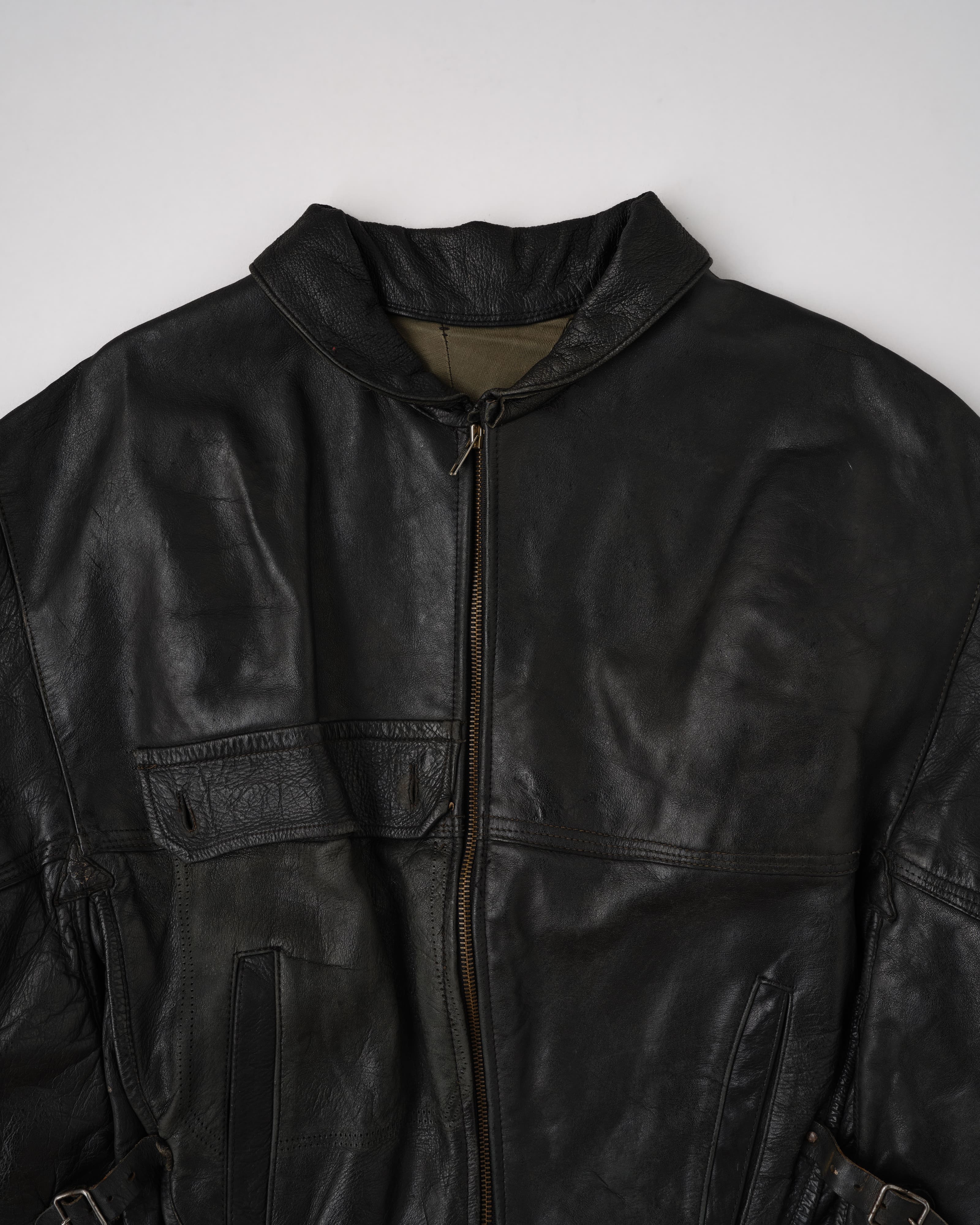50's］Swedish Army Dispatch Rider Leather Motorcycle Jacket Size.1