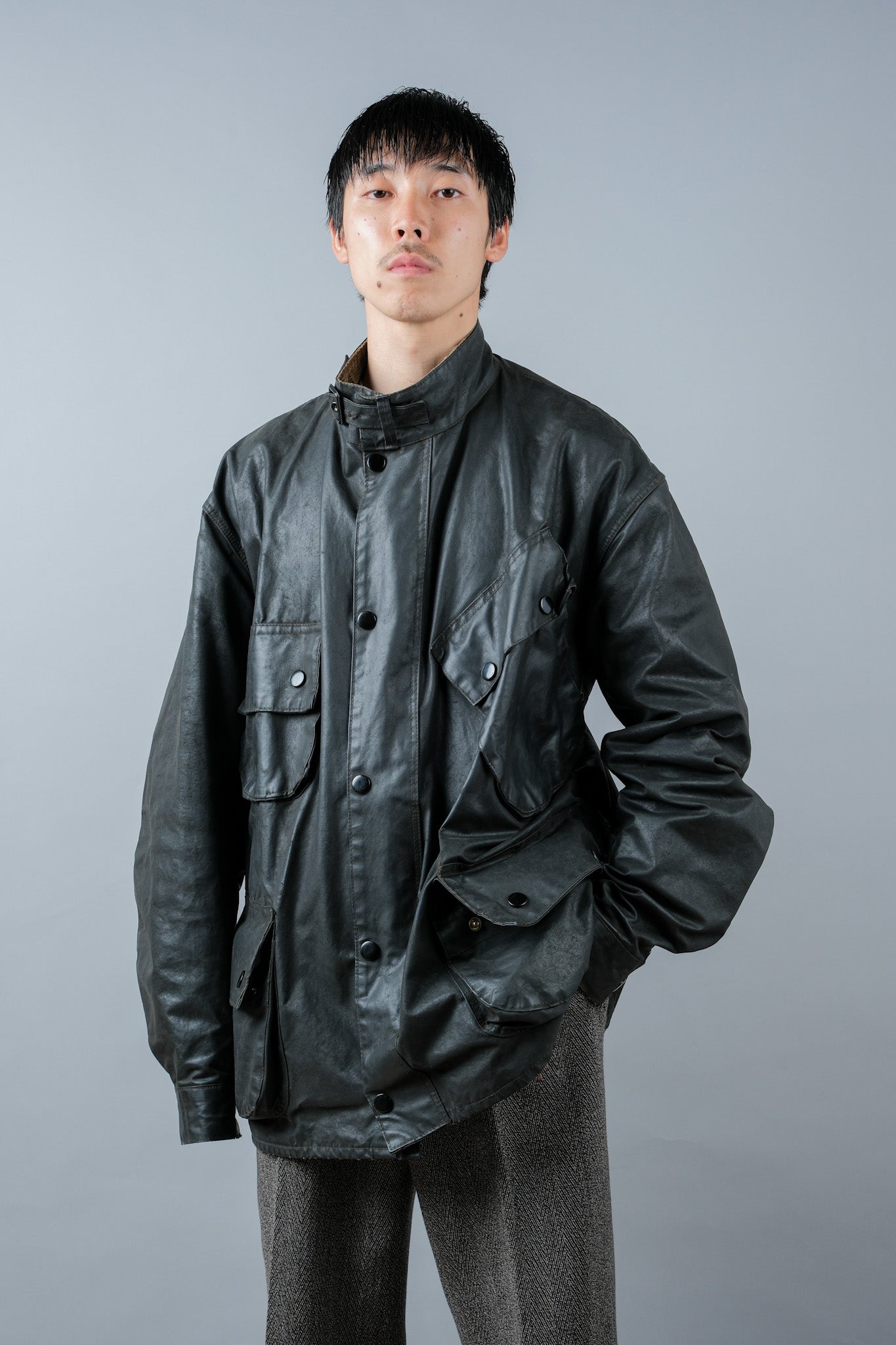 ［~70's］Vintage Barbour Waxed Cotton Jacket 1 Crest "International Suit" "Gold Label" "Unusual Lining"