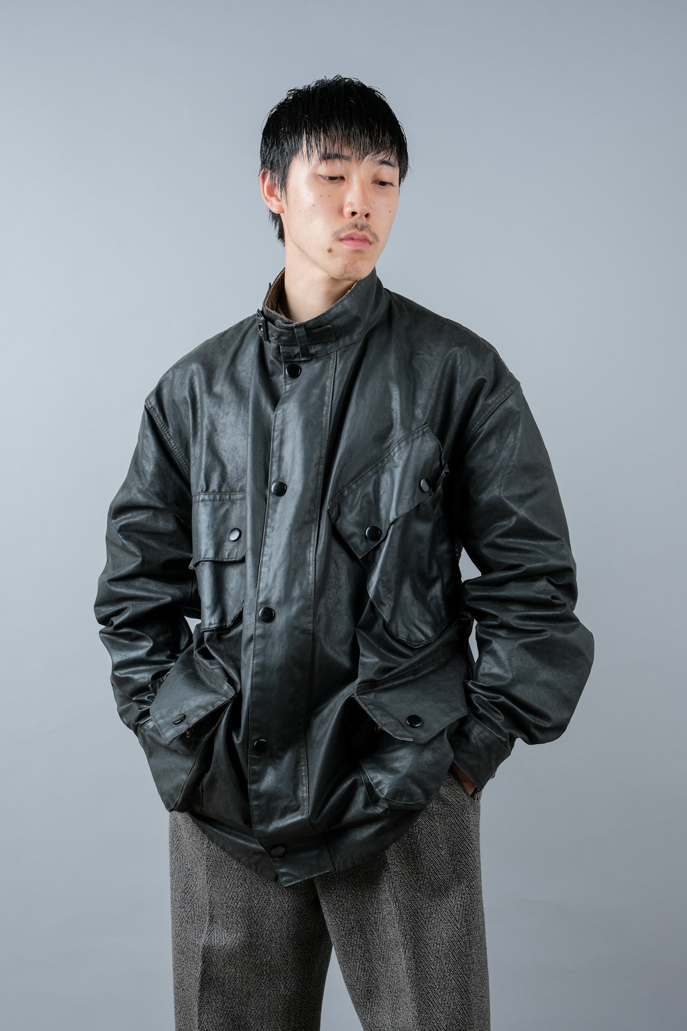 ［~70's］Vintage Barbour Waxed Cotton Jacket 1 Crest "International Suit" "Gold Label" "Unusual Lining"