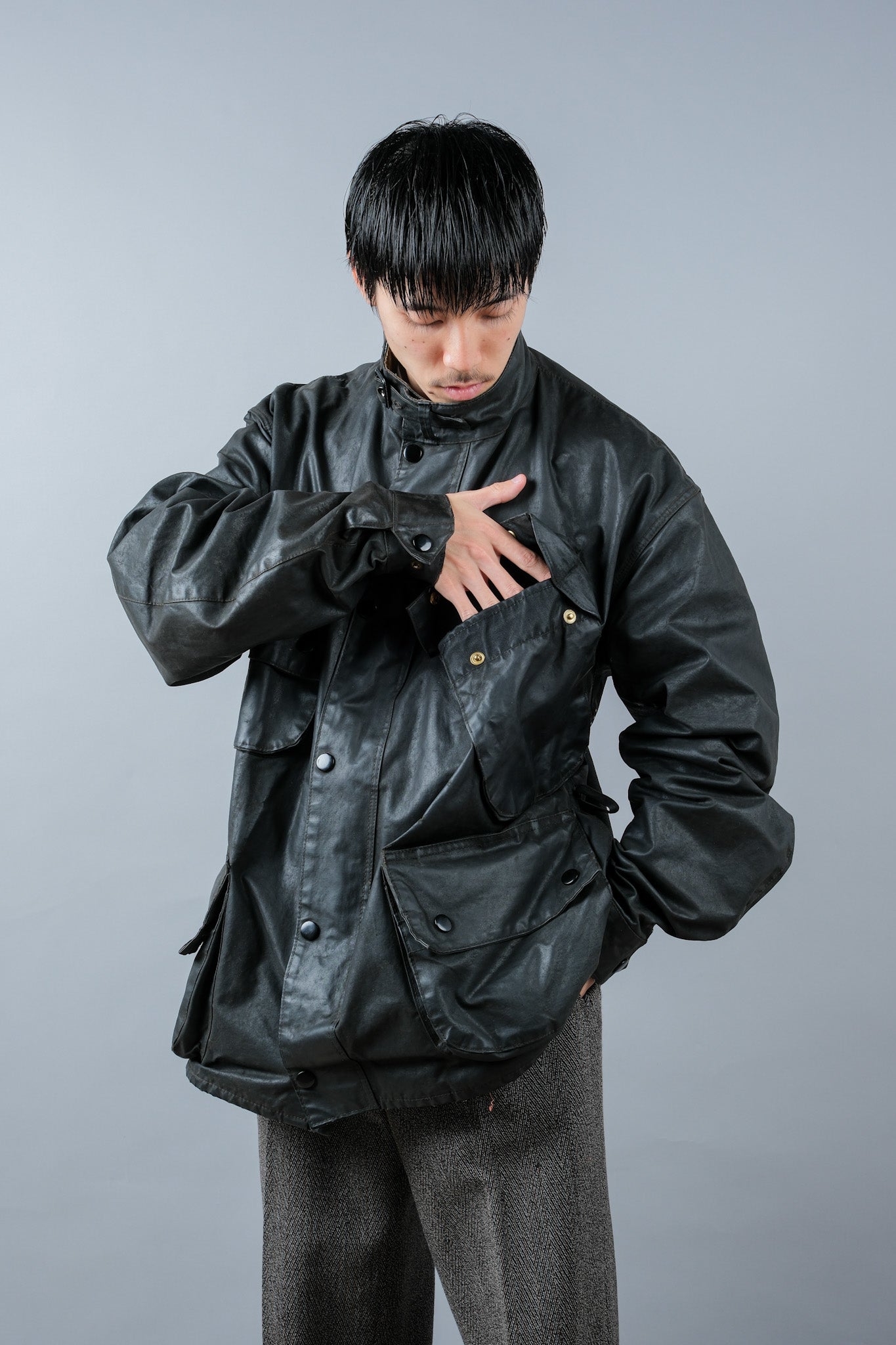 ［~70's］Vintage Barbour Waxed Cotton Jacket 1 Crest "International Suit" "Gold Label" "Unusual Lining"