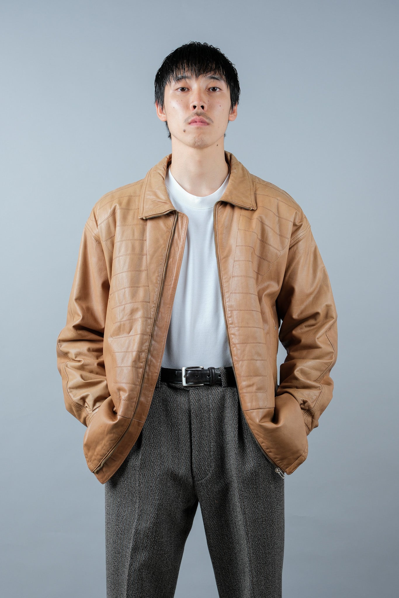 ［~80's］Old GIORGIO ARMANI Zip Up Leather Jacket Size.46