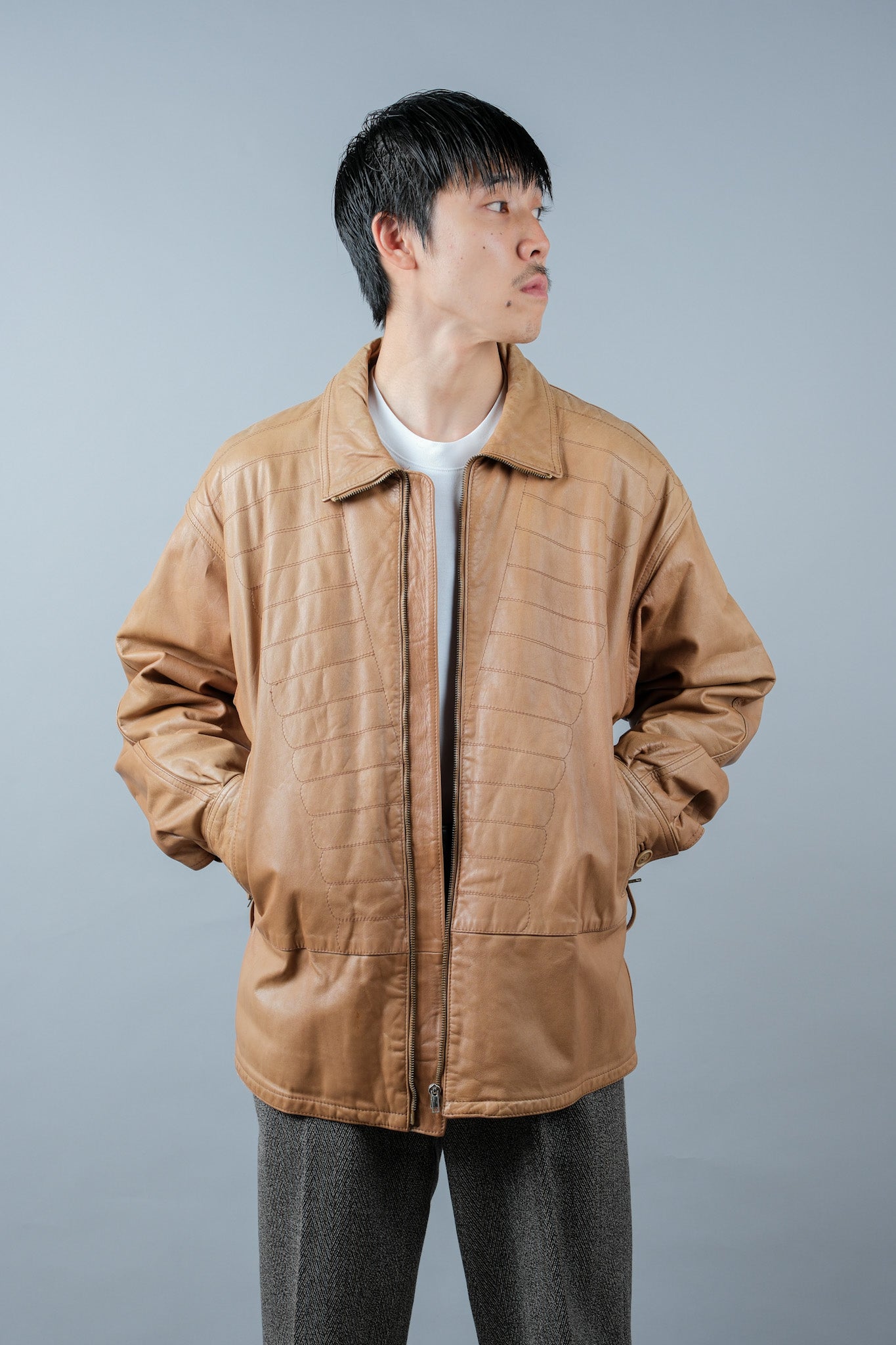 ［~80's］Old GIORGIO ARMANI Zip Up Leather Jacket Size.46