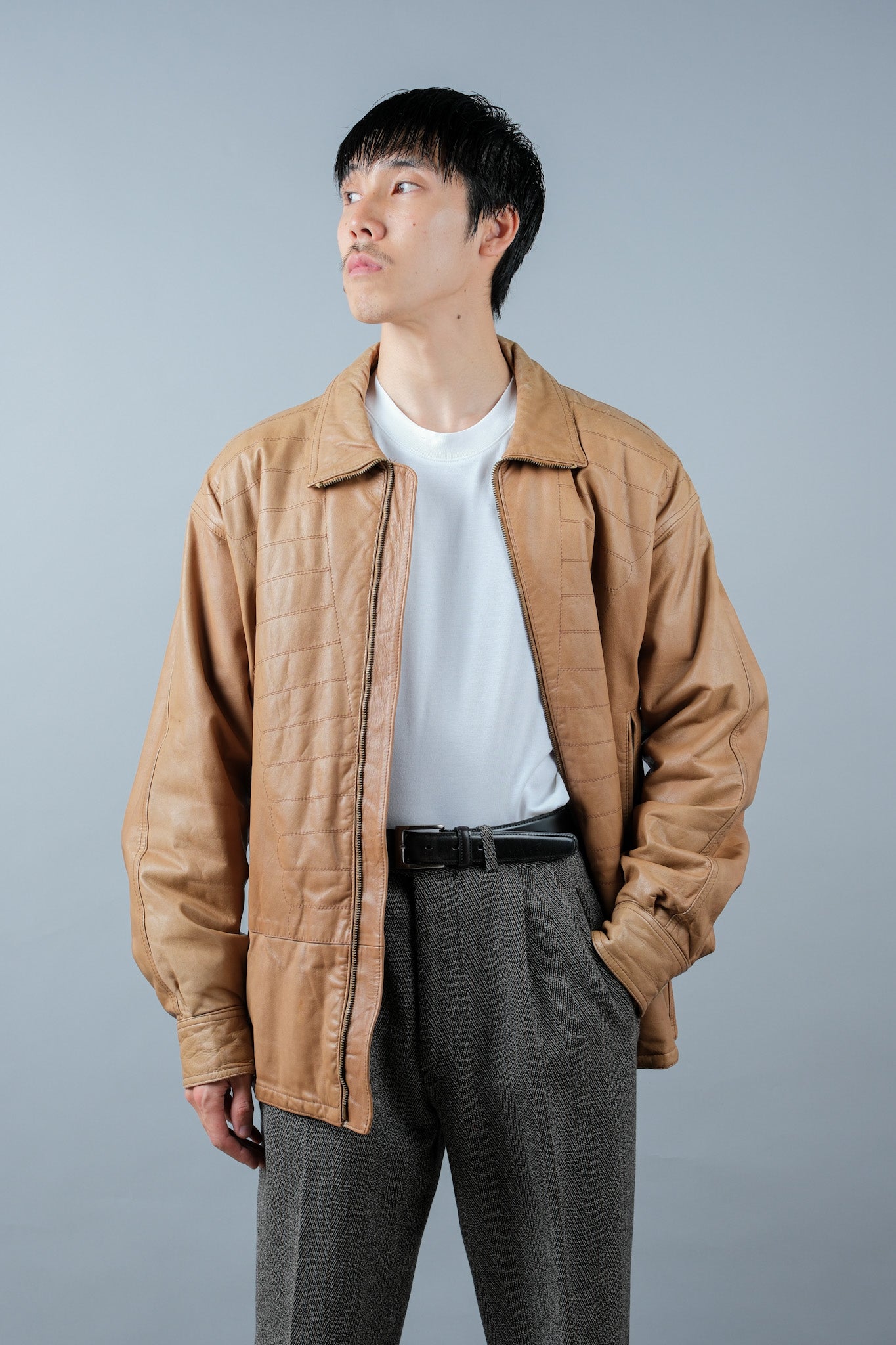 ［~80's］Old GIORGIO ARMANI Zip Up Leather Jacket Size.46