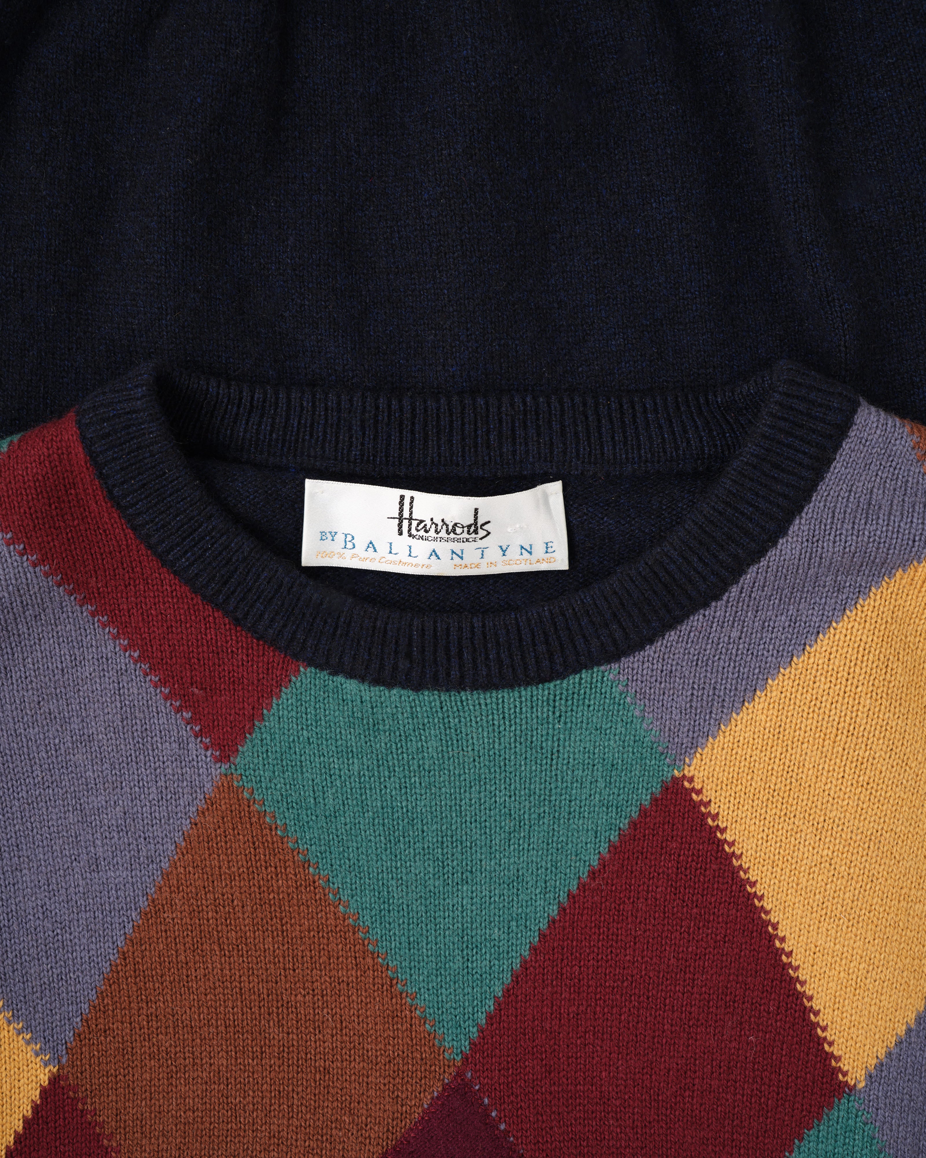 【~90's】Old BALLANTYNE Pure Cashmere Argyle Pattern Crew-Neck Sweater Size.48 "Harrods 別注"