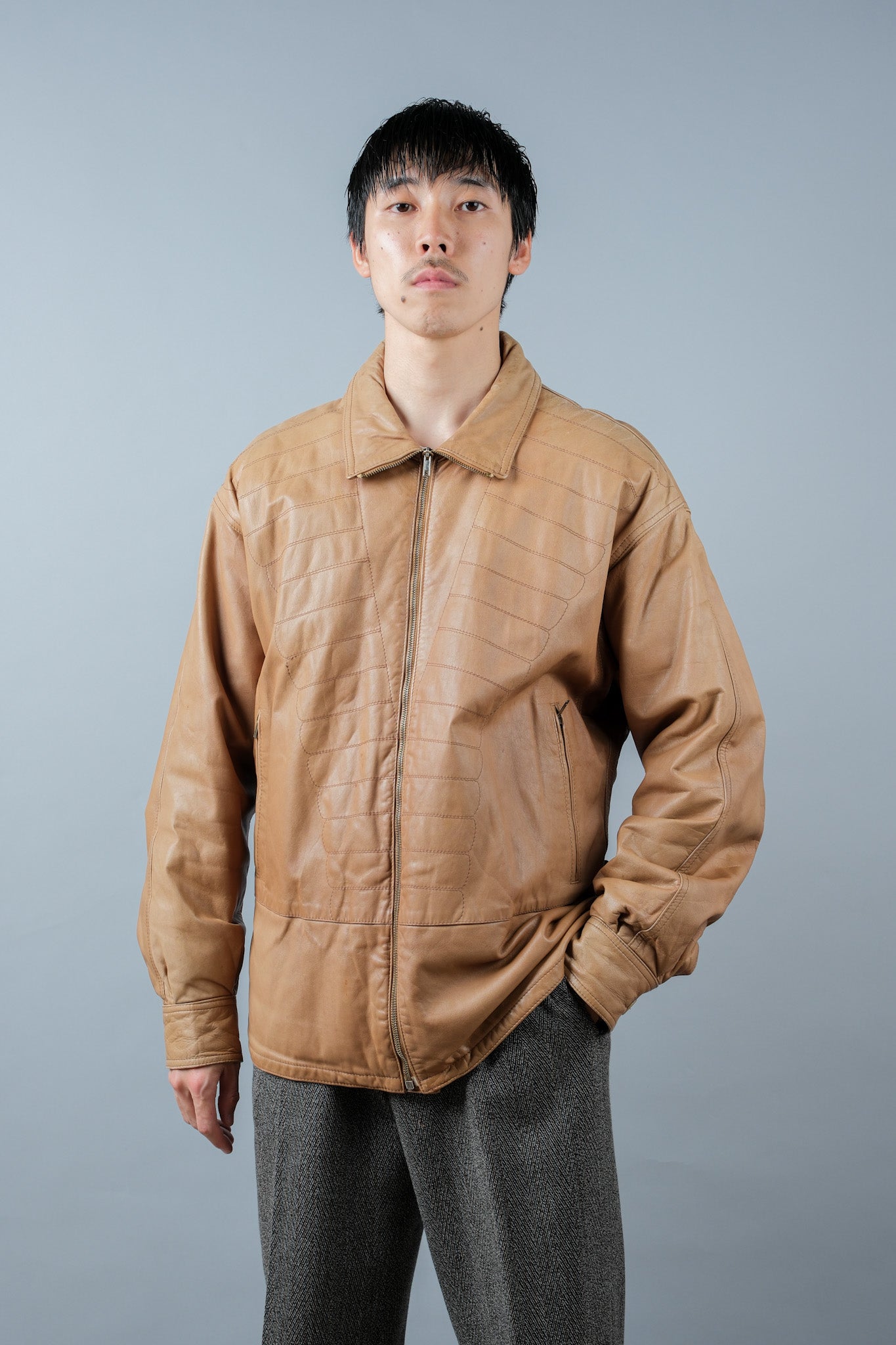 ［~80's］Old GIORGIO ARMANI Zip Up Leather Jacket Size.46