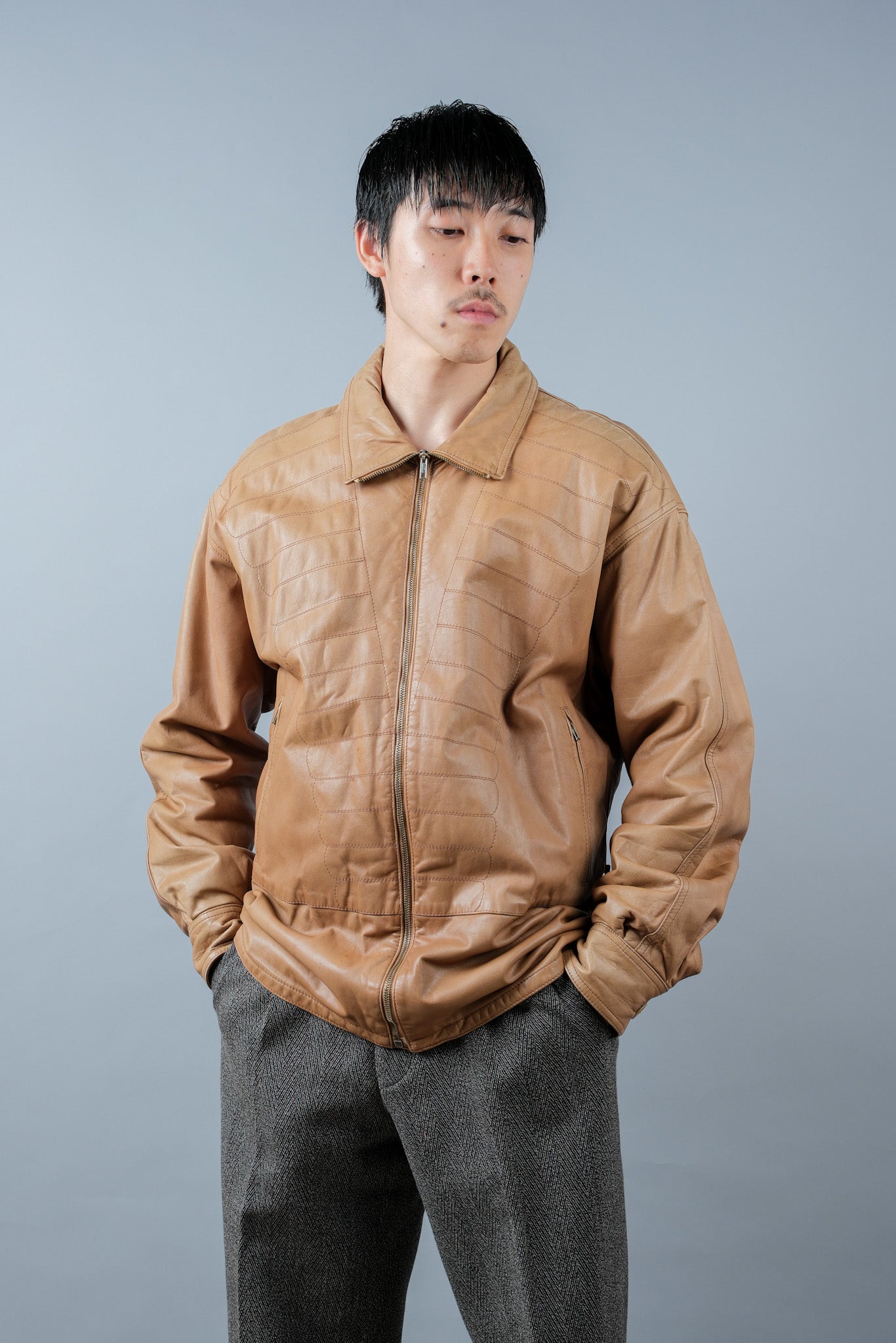 ［~80's］Old GIORGIO ARMANI Zip Up Leather Jacket Size.46