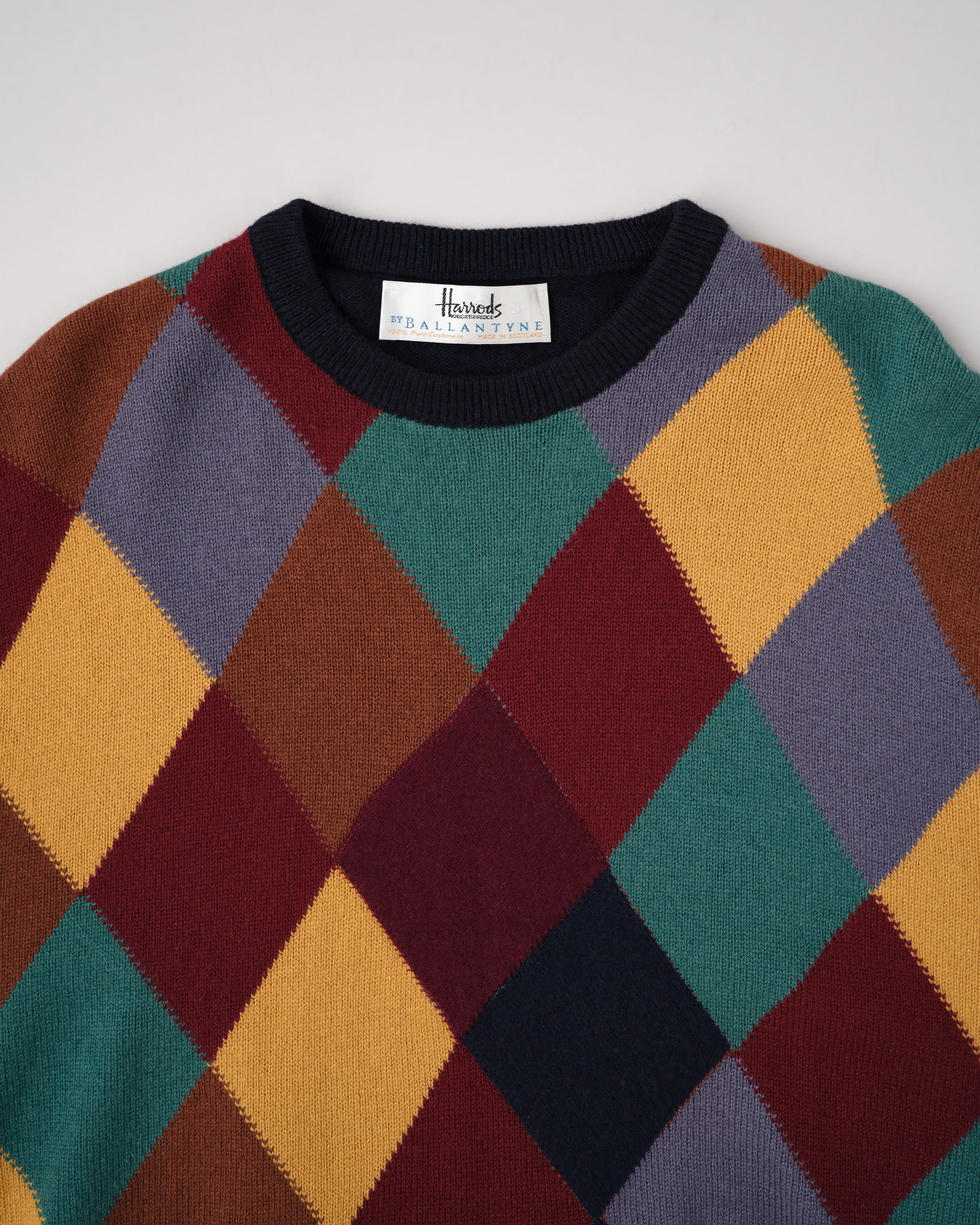 【~90's】Old BALLANTYNE Pure Cashmere Argyle Pattern Crew-Neck Sweater Size.48 "Harrods 別注"