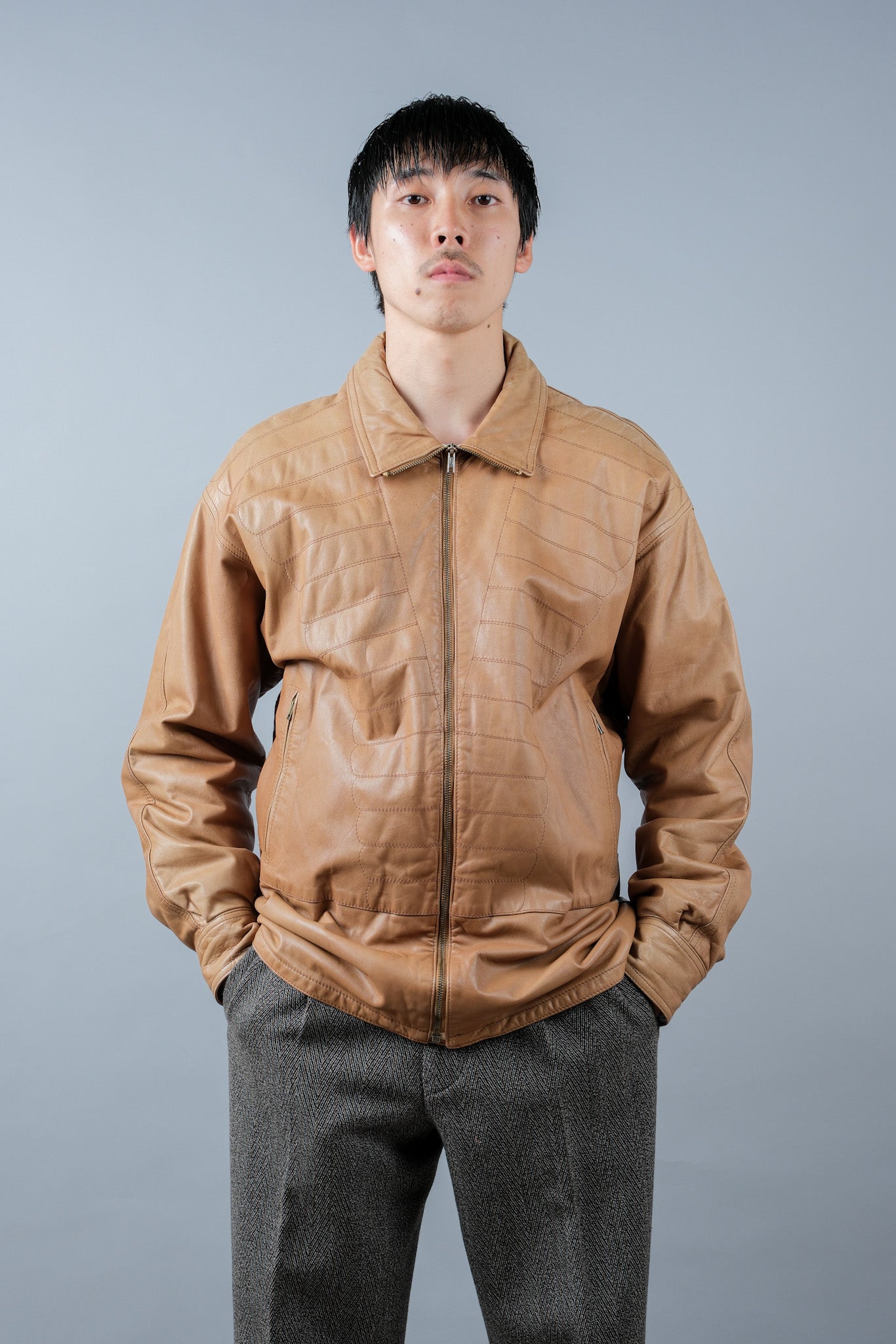 ［~80's］Old GIORGIO ARMANI Zip Up Leather Jacket Size.46