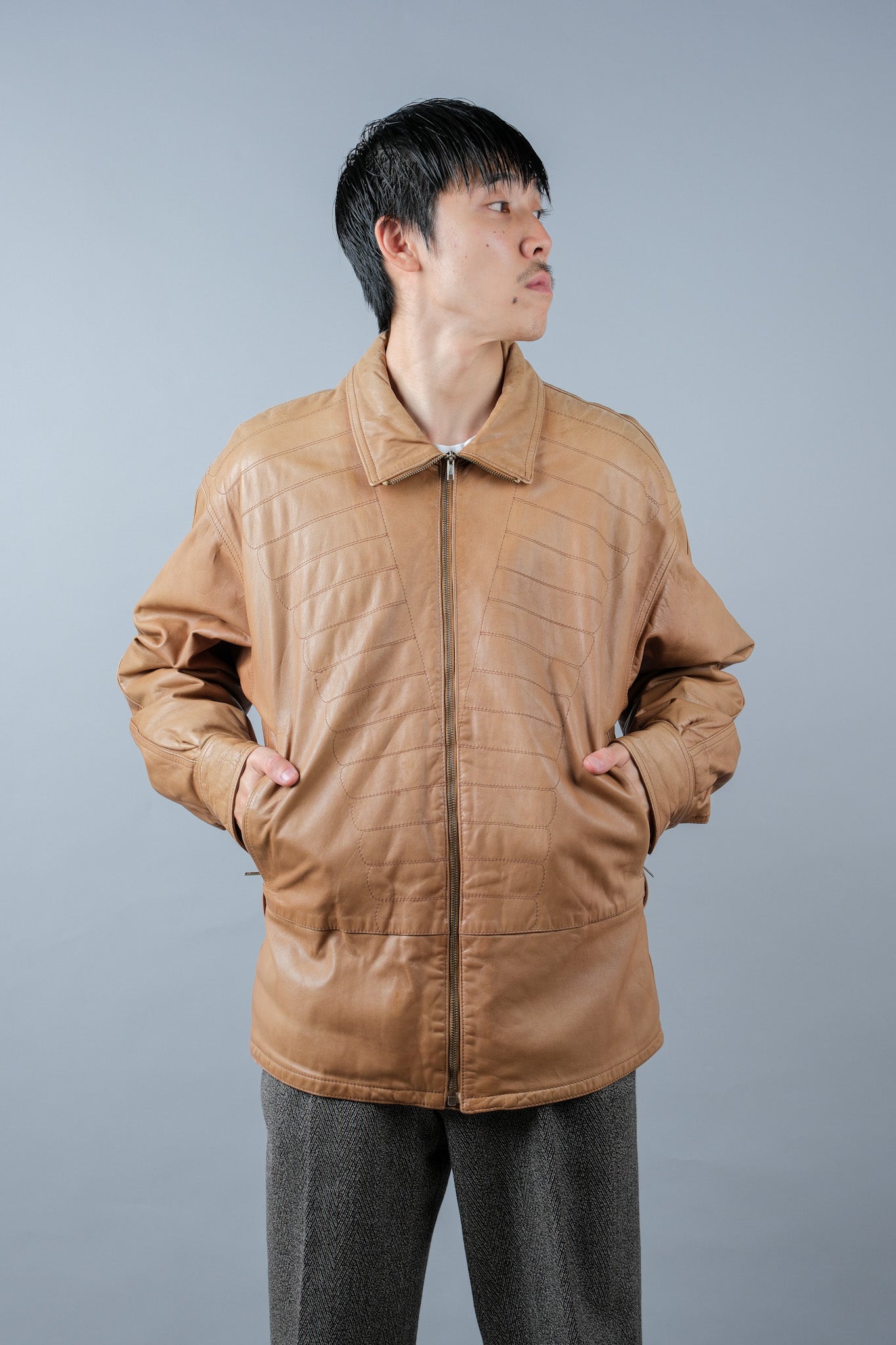［~80's］Old GIORGIO ARMANI Zip Up Leather Jacket Size.46