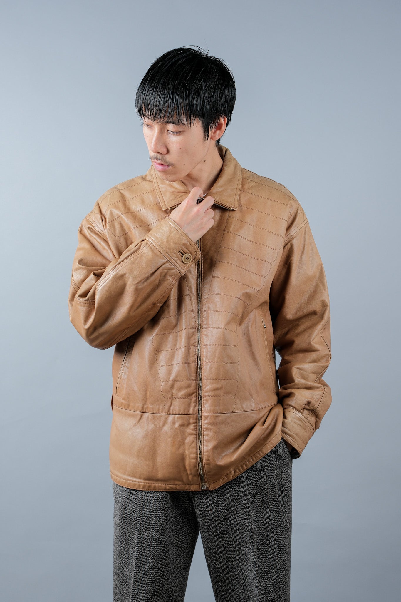 ［~80's］Old GIORGIO ARMANI Zip Up Leather Jacket Size.46