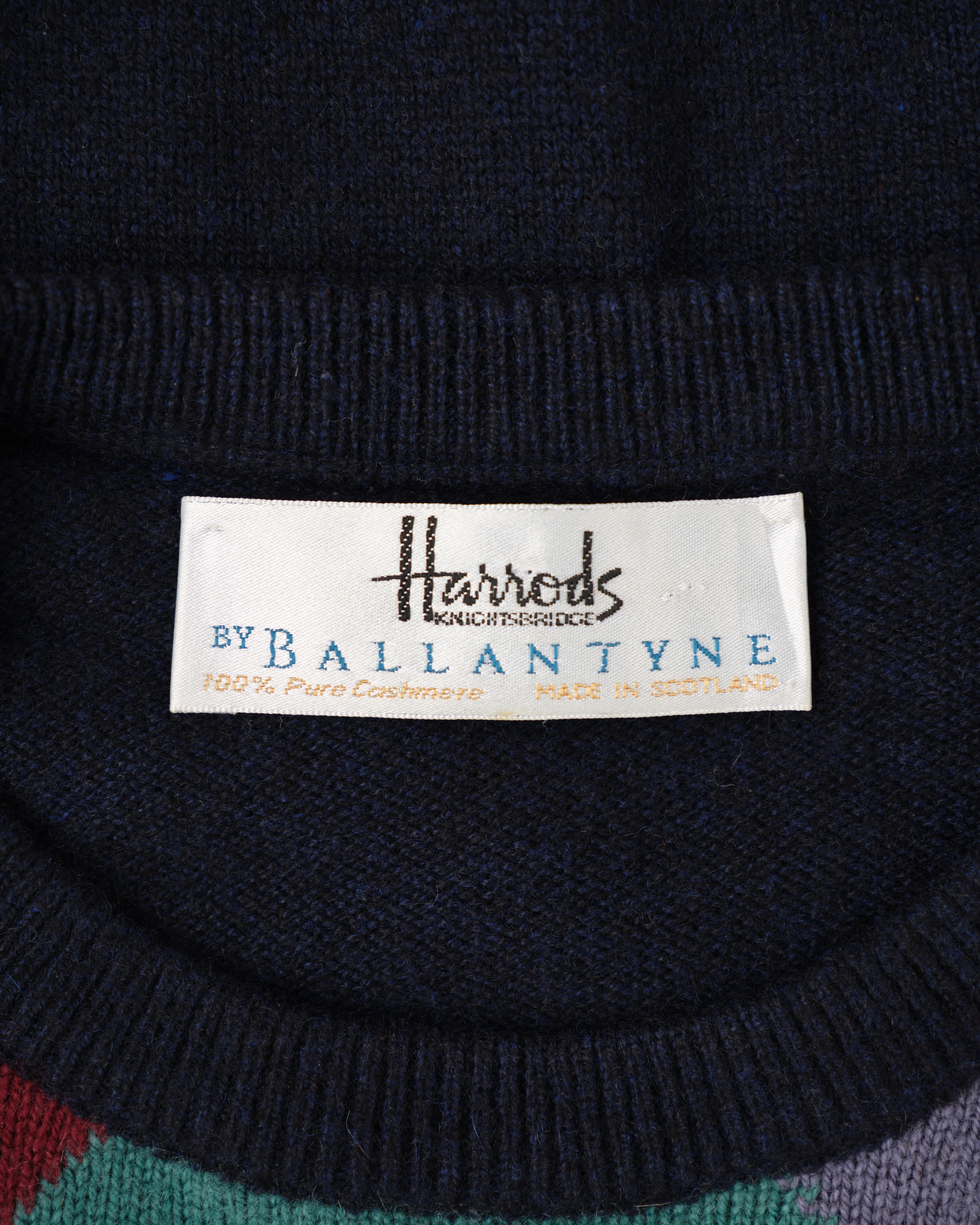 【~90's】Old BALLANTYNE Pure Cashmere Argyle Pattern Crew-Neck Sweater Size.48 "Harrods 別注"
