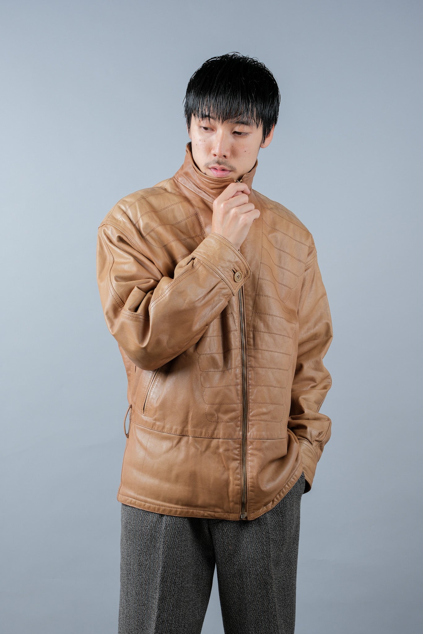 ［~80's］Old GIORGIO ARMANI Zip Up Leather Jacket Size.46