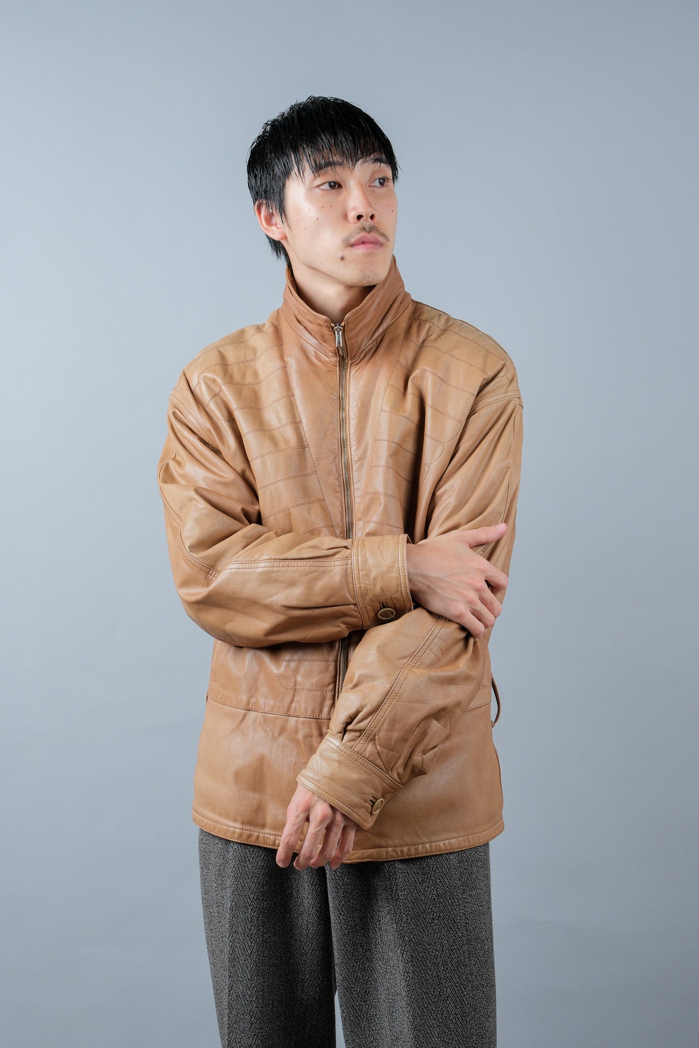 ［~80's］Old GIORGIO ARMANI Zip Up Leather Jacket Size.46