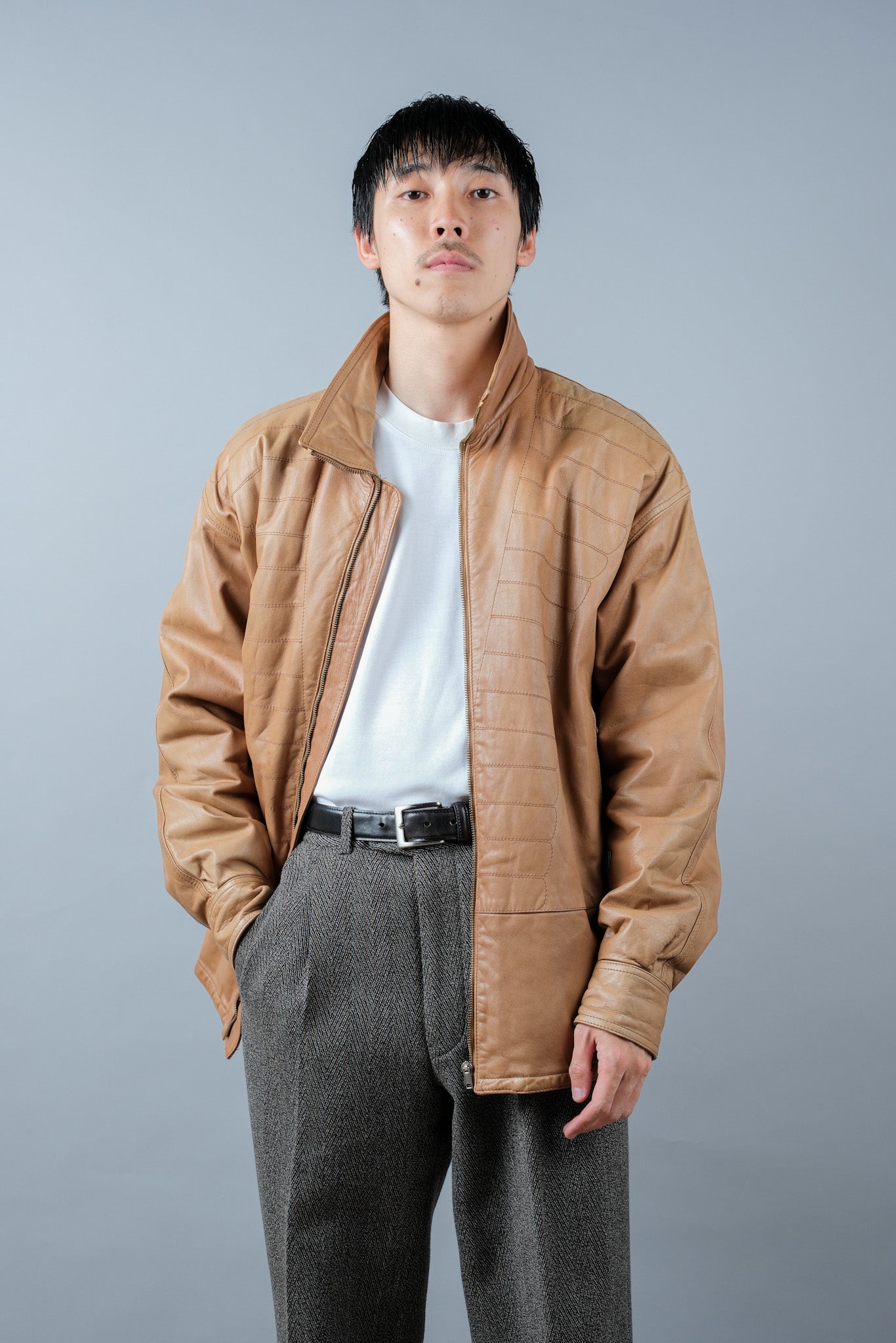 ［~80's］Old GIORGIO ARMANI Zip Up Leather Jacket Size.46
