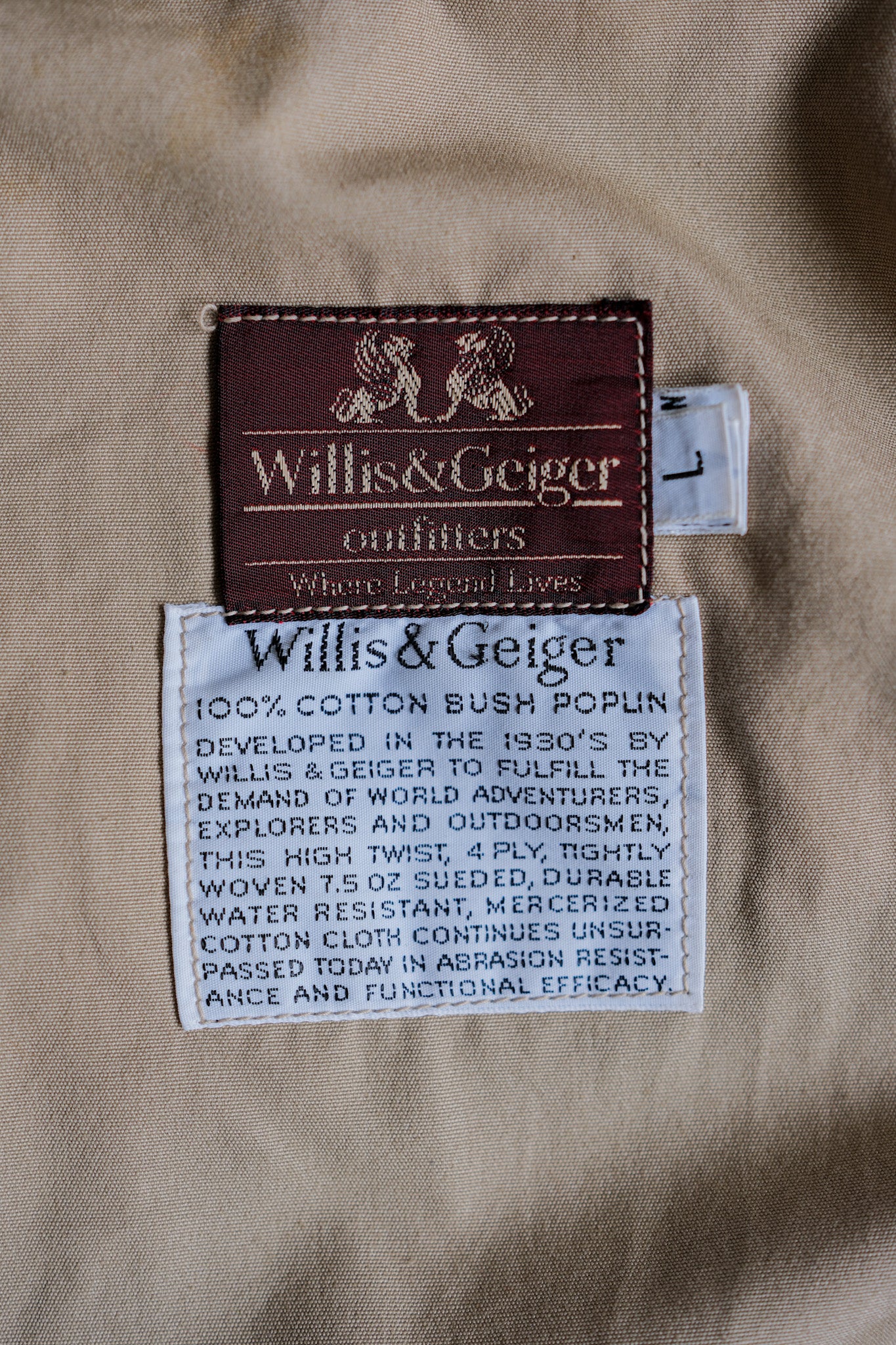 【~80's】Vintage Willis&Geiger Bush Poplin Hunter Hiker Jacket Size.L "Made in U.S.A."