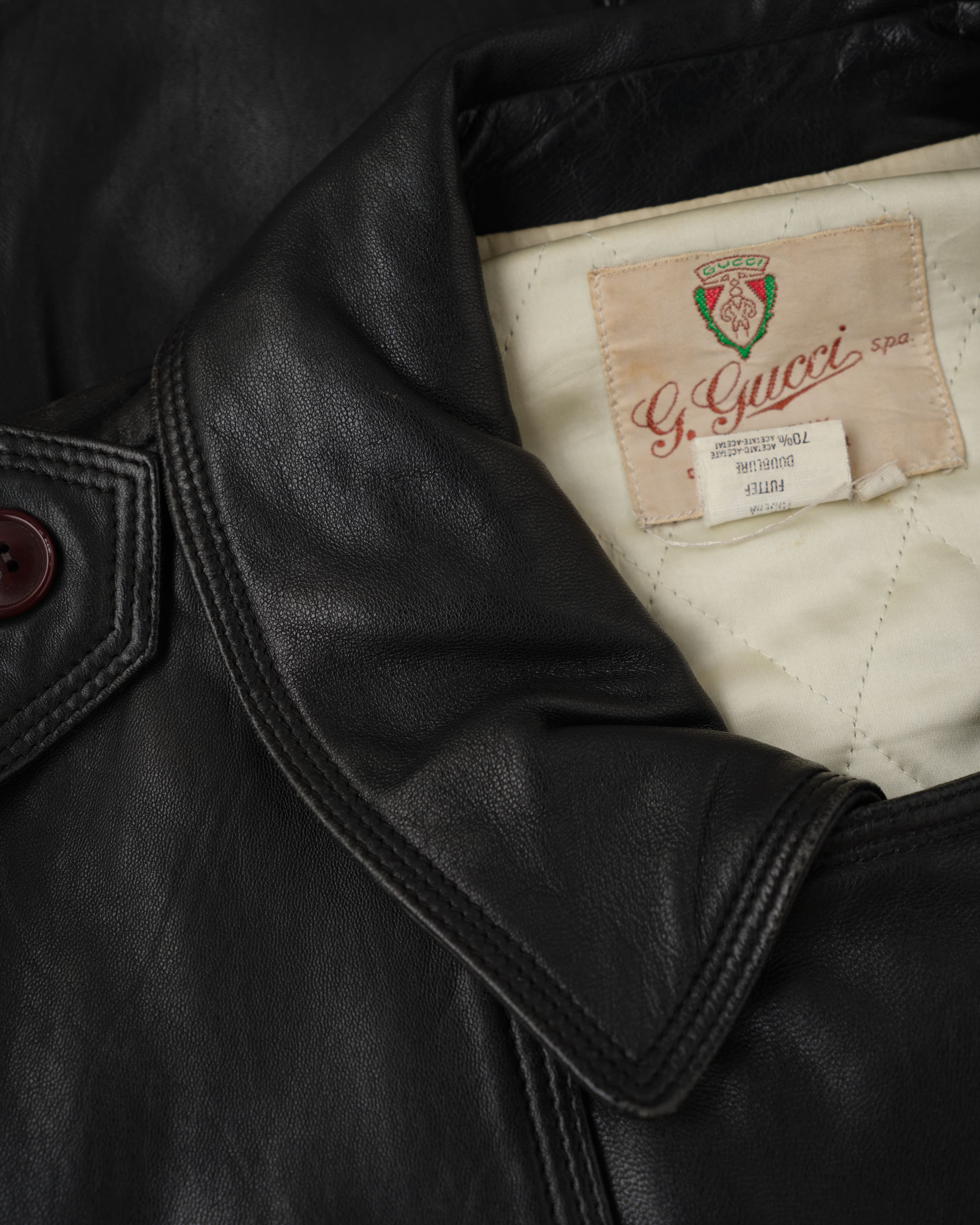 [~ 70's] Vieux Blouson en cuir noir GUCCI Taille.50