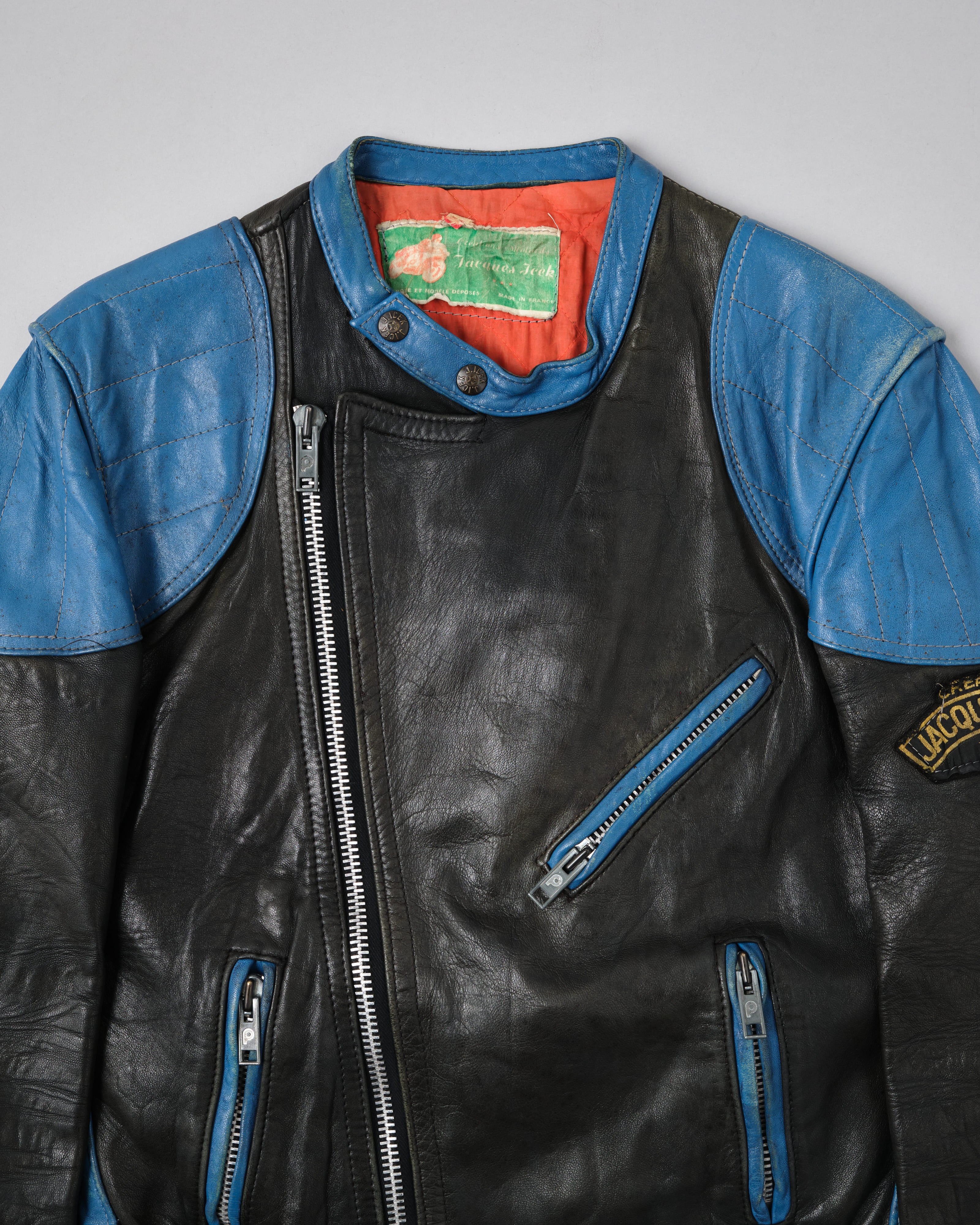 60's］French Vintage Switching Color Leather Riders Jacket Size.48