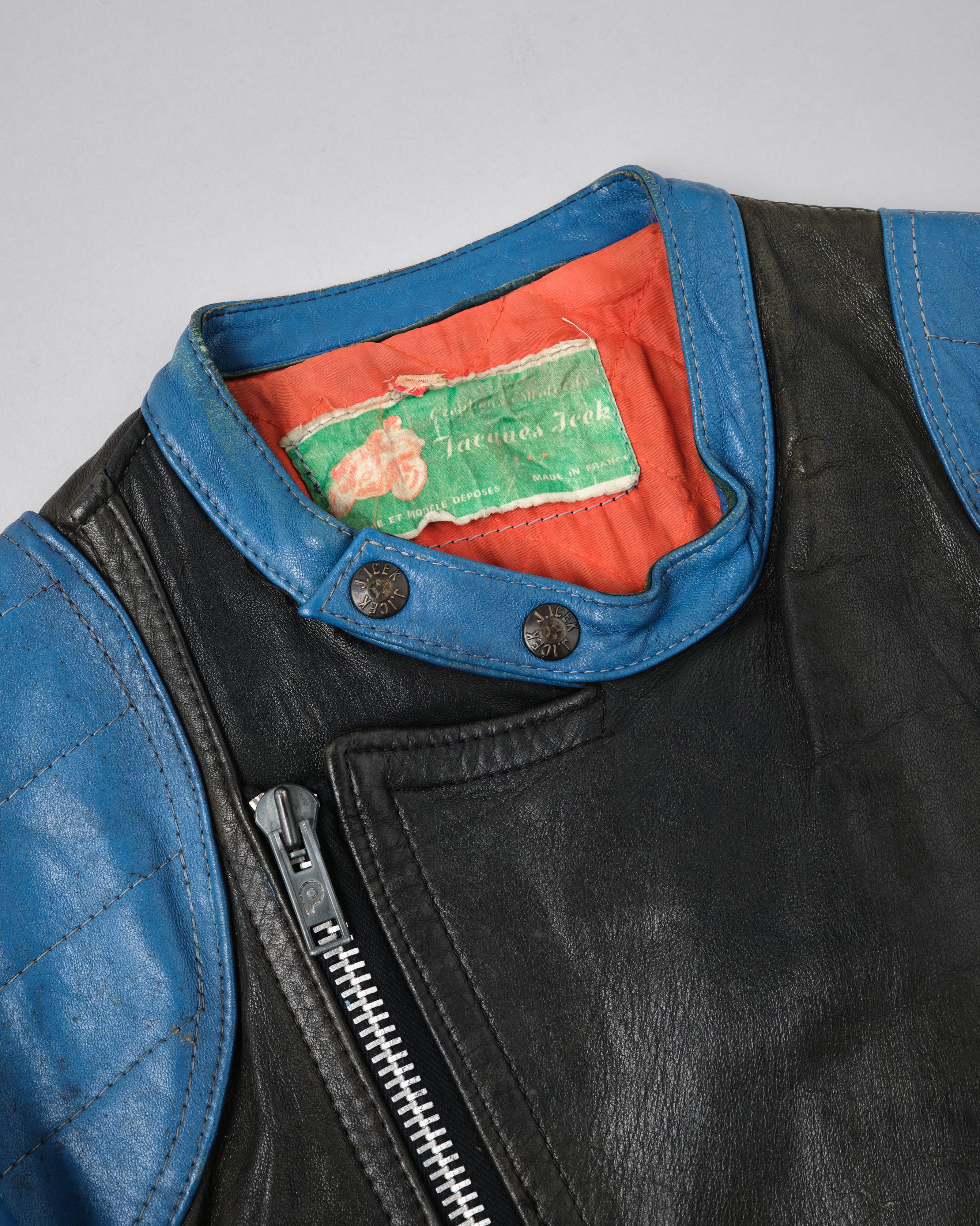 60's］French Vintage Switching Color Leather Riders Jacket Size.48