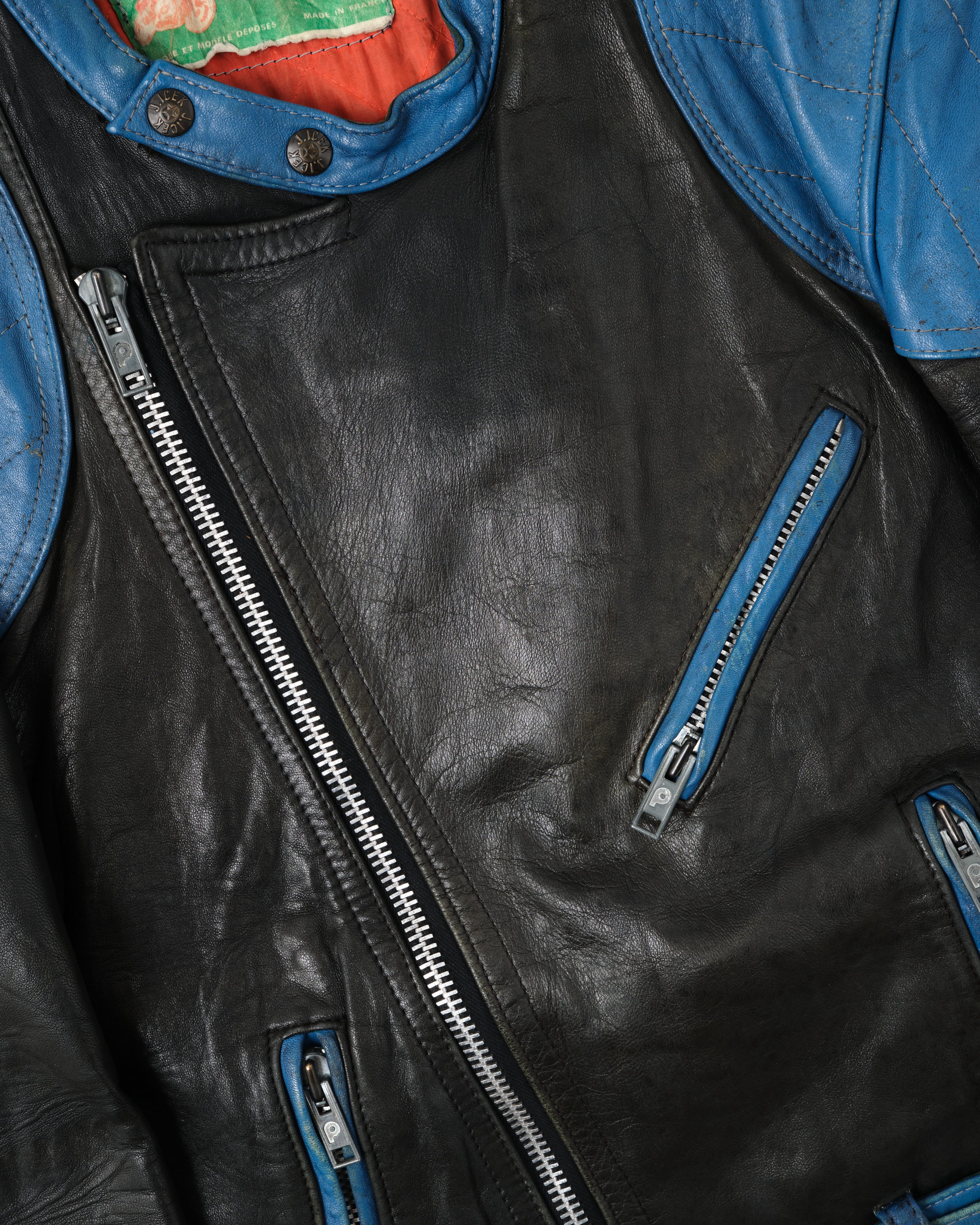 60's] French Vintage Switching Color Leather Riders Jacket Size.48 