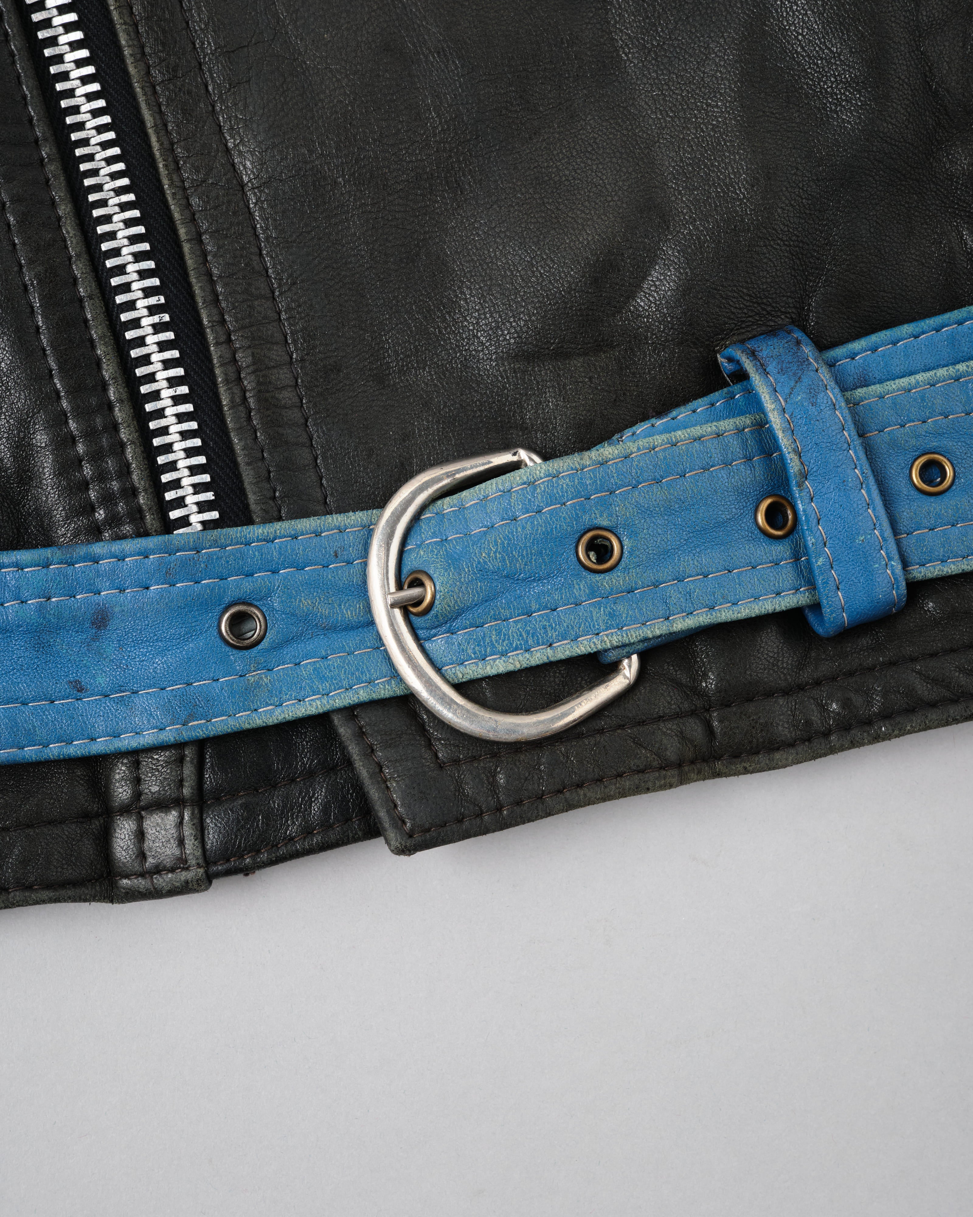 60's] French Vintage Switching Color Leather Riders Jacket Size.48 