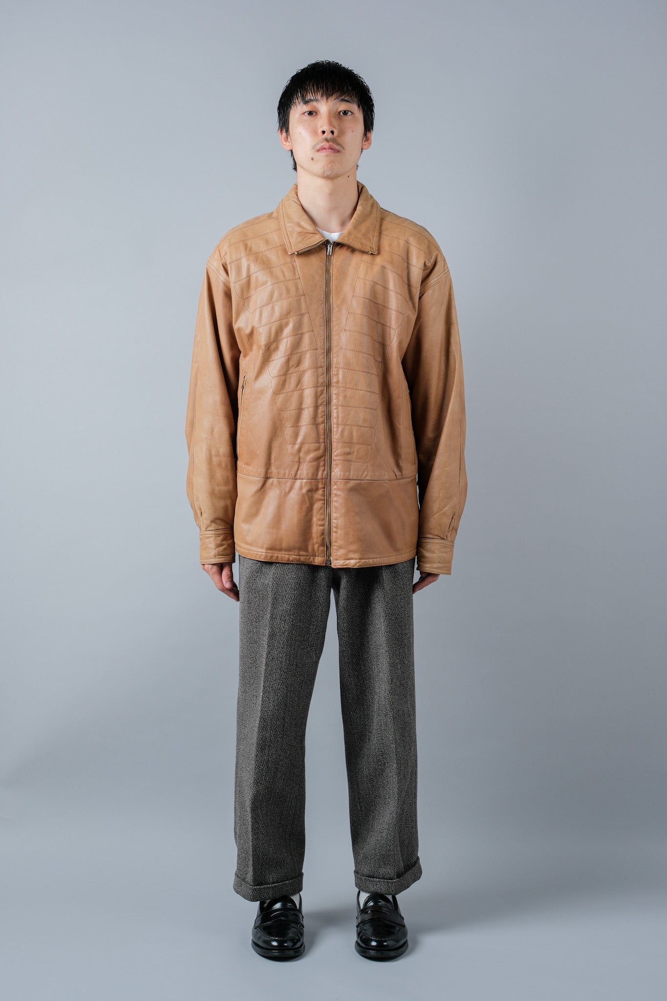 ［~80's］Old GIORGIO ARMANI Zip Up Leather Jacket Size.46