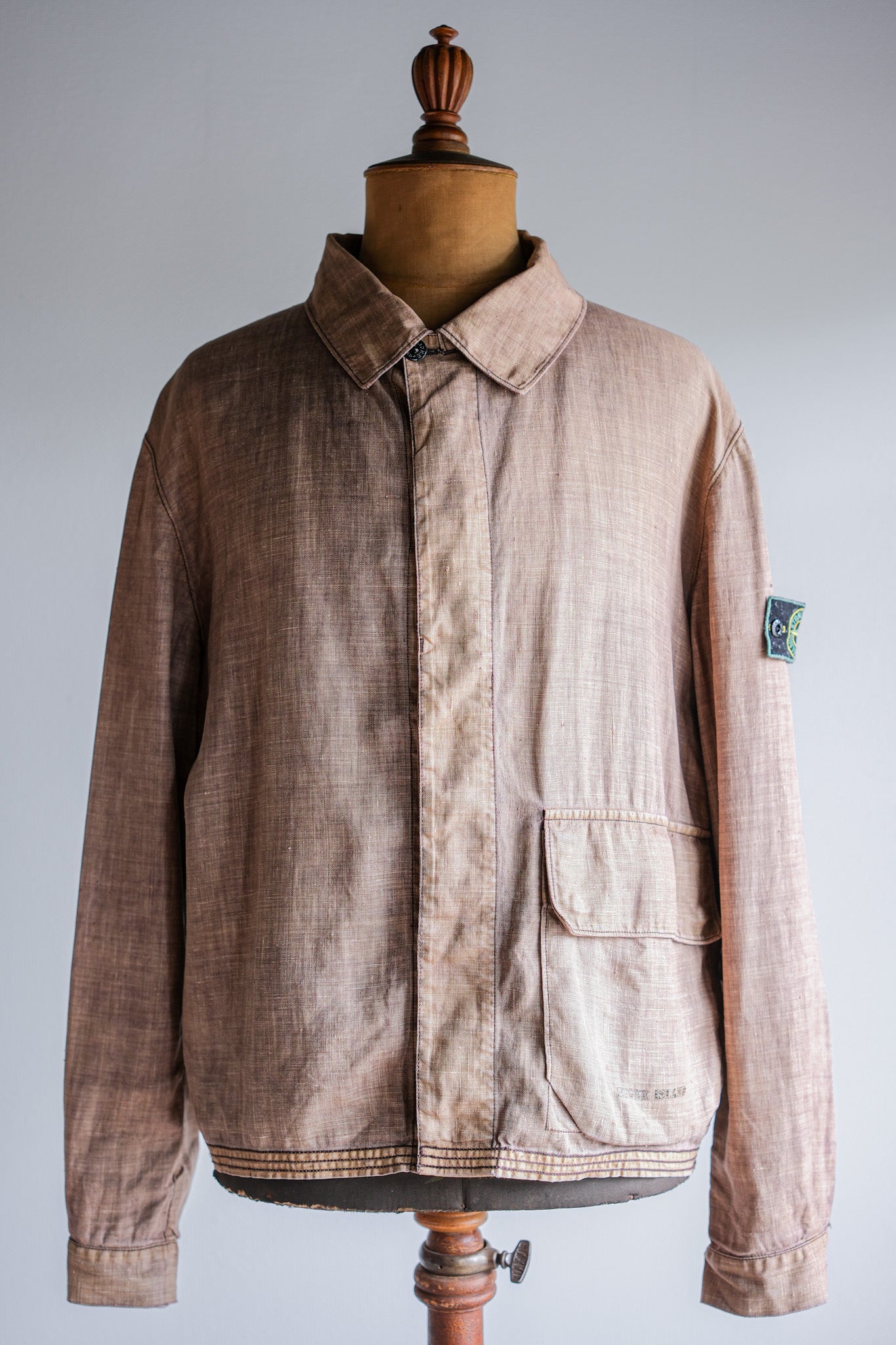 [97SS] Old STONE ISLAND Garment Dyed Lino Flax Cotton Jacket Size.L "Green Edge"