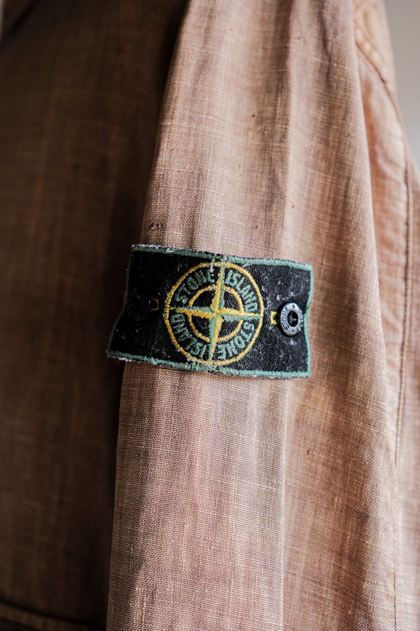 [97SS] Old Stone Island Garment 염색 된 Lino 아마면 재킷 크기 .L "Green Edge"