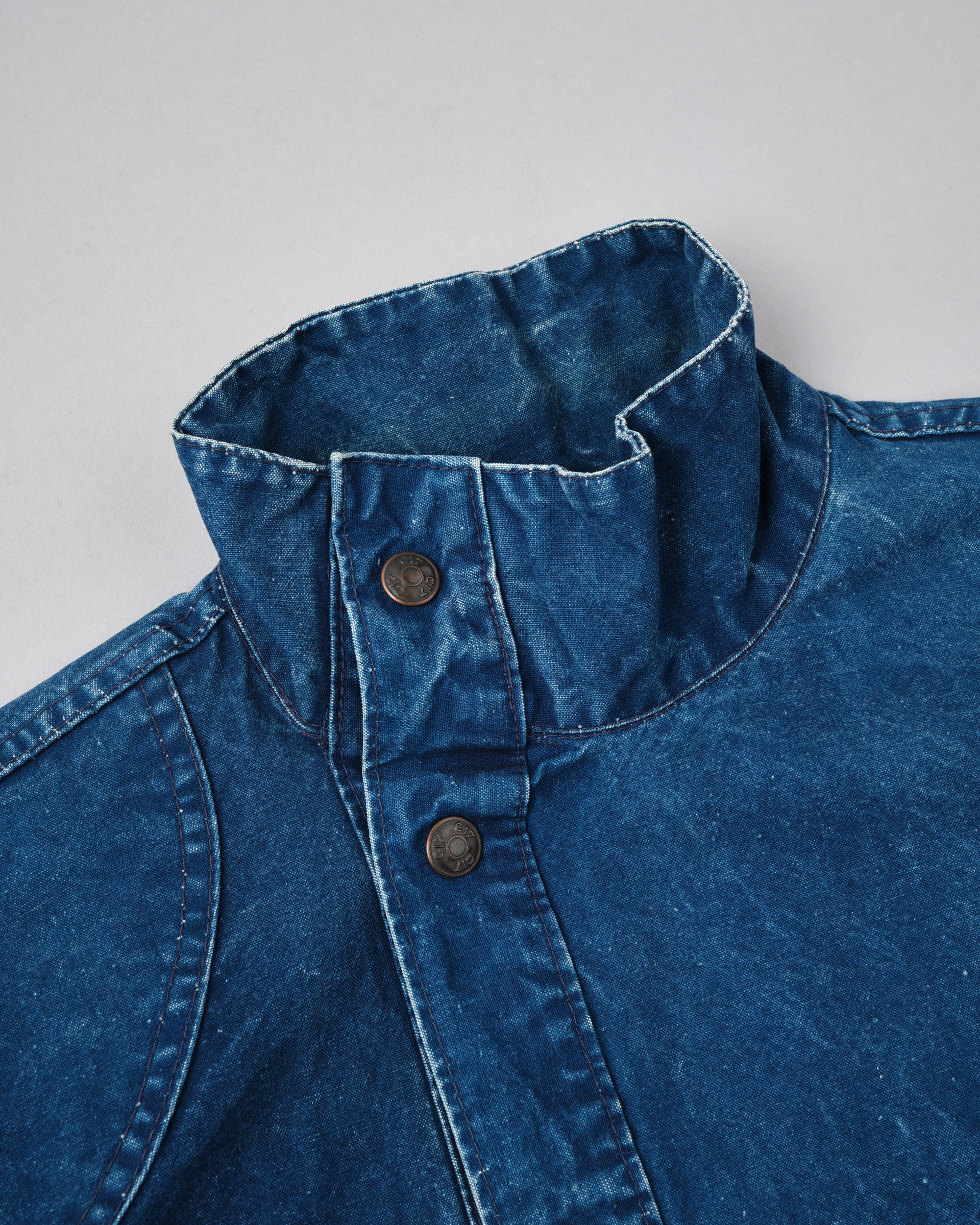 ［~70’s］French Vintage Deformed Design Indigo Blue Cotton Jacket