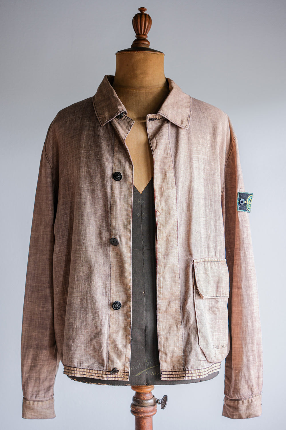 ［97SS］Old STONE ISLAND Garment Dyed Lino Flax Cotton Jacket Size.L "Green Edge"