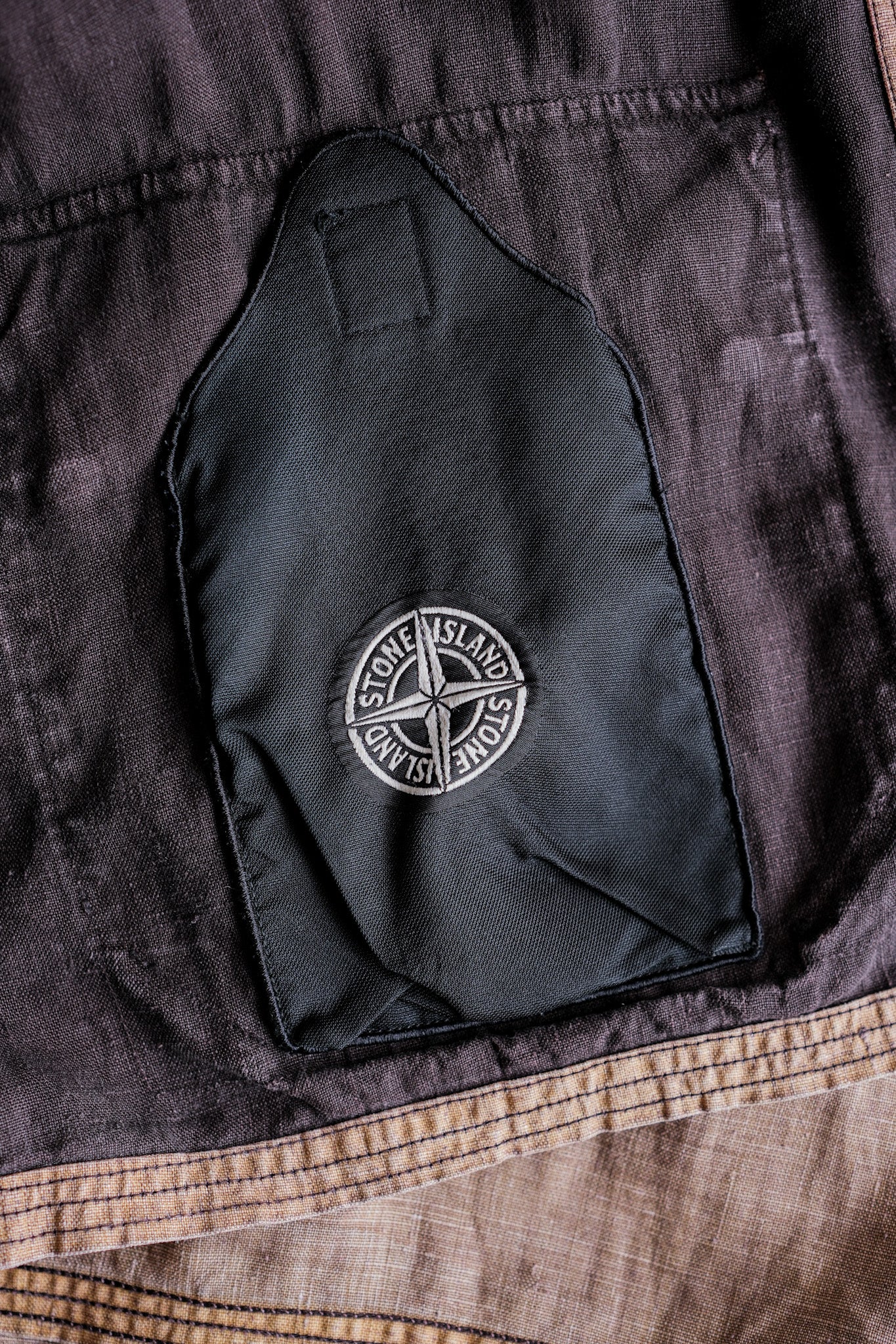 [97SS]舊石島服裝染色Lino亞麻棉夾克尺寸。L“綠色邊緣”