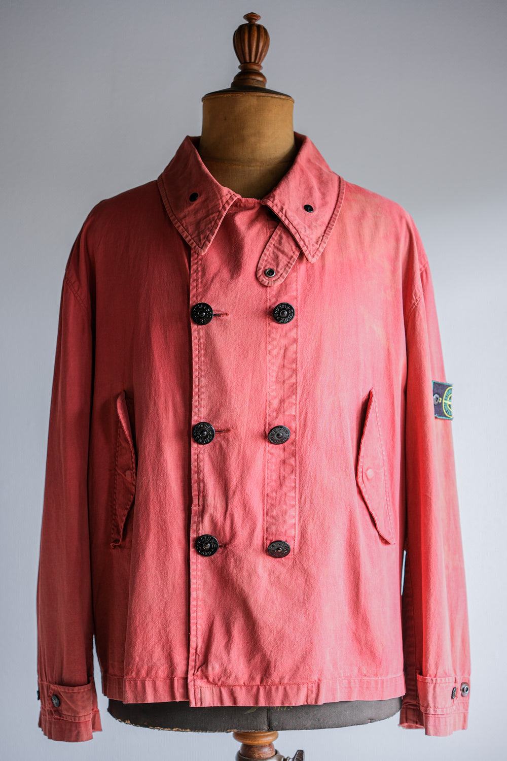 ［94SS］Old STONE ISLAND Garment Dyed Double Breasted Cotton Jacket Size.L "Green Edge"