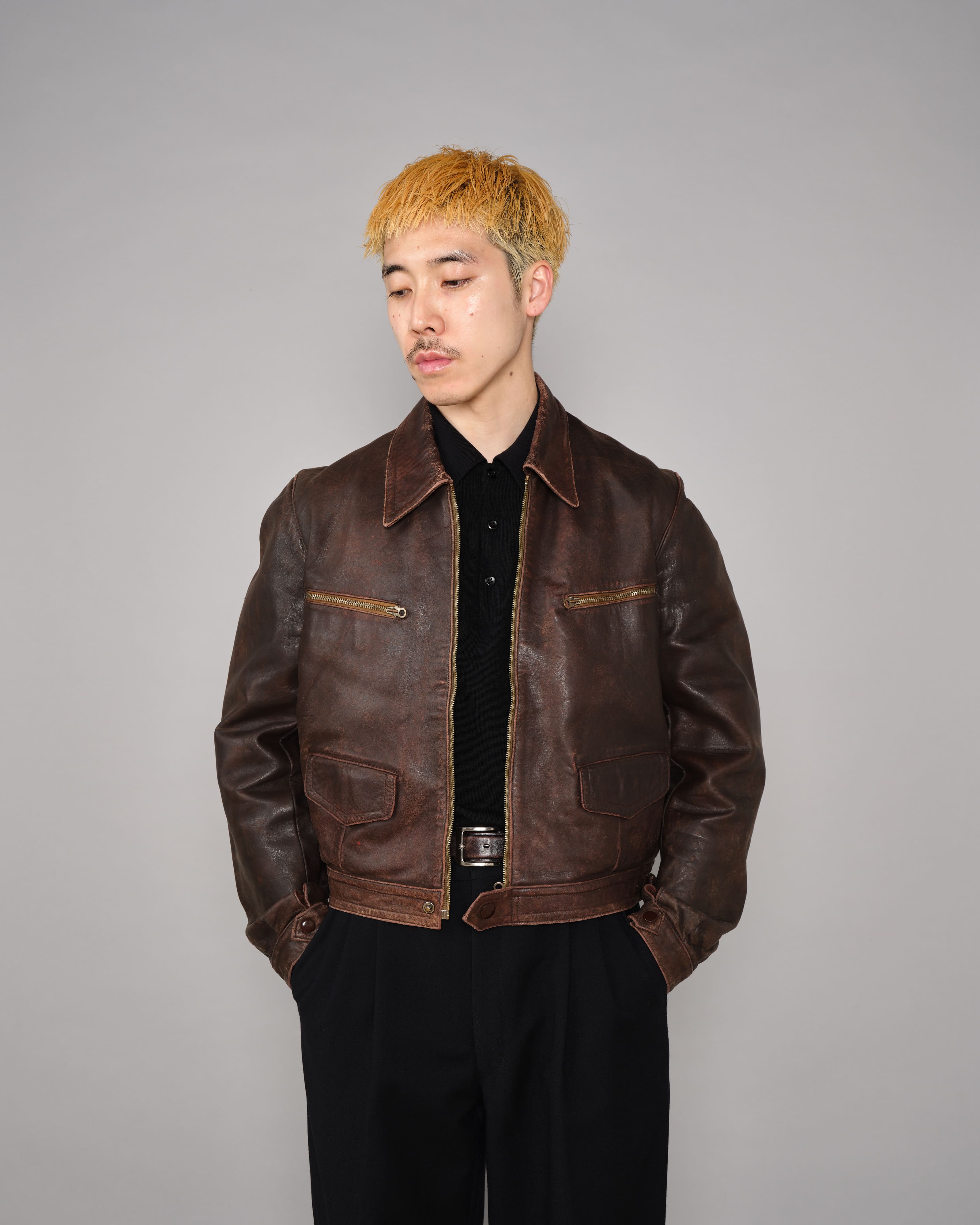 40's］French Vintage Hartmann Type Motorcycle Leather Jacket