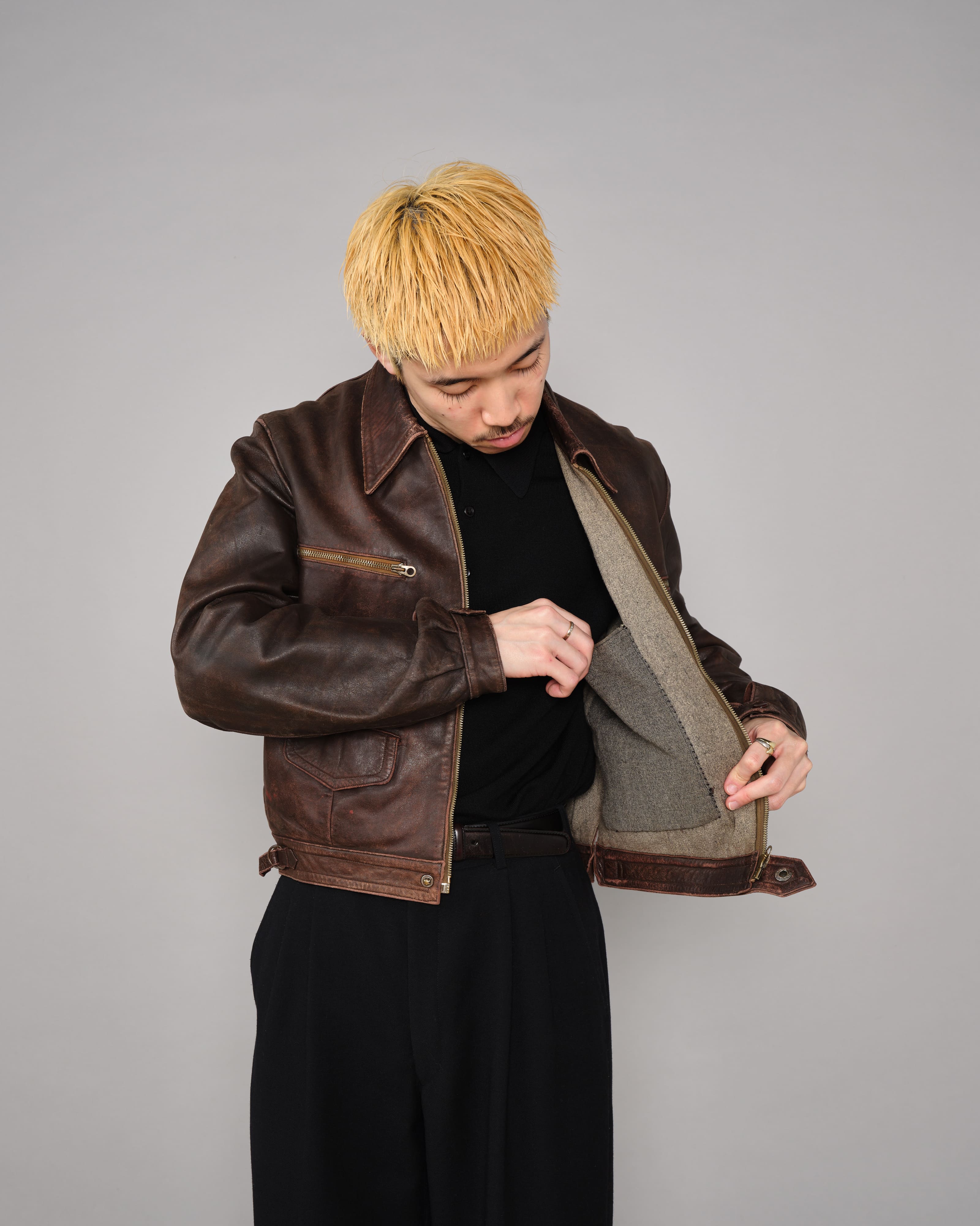 40's］French Vintage Hartmann Type Motorcycle Leather Jacket