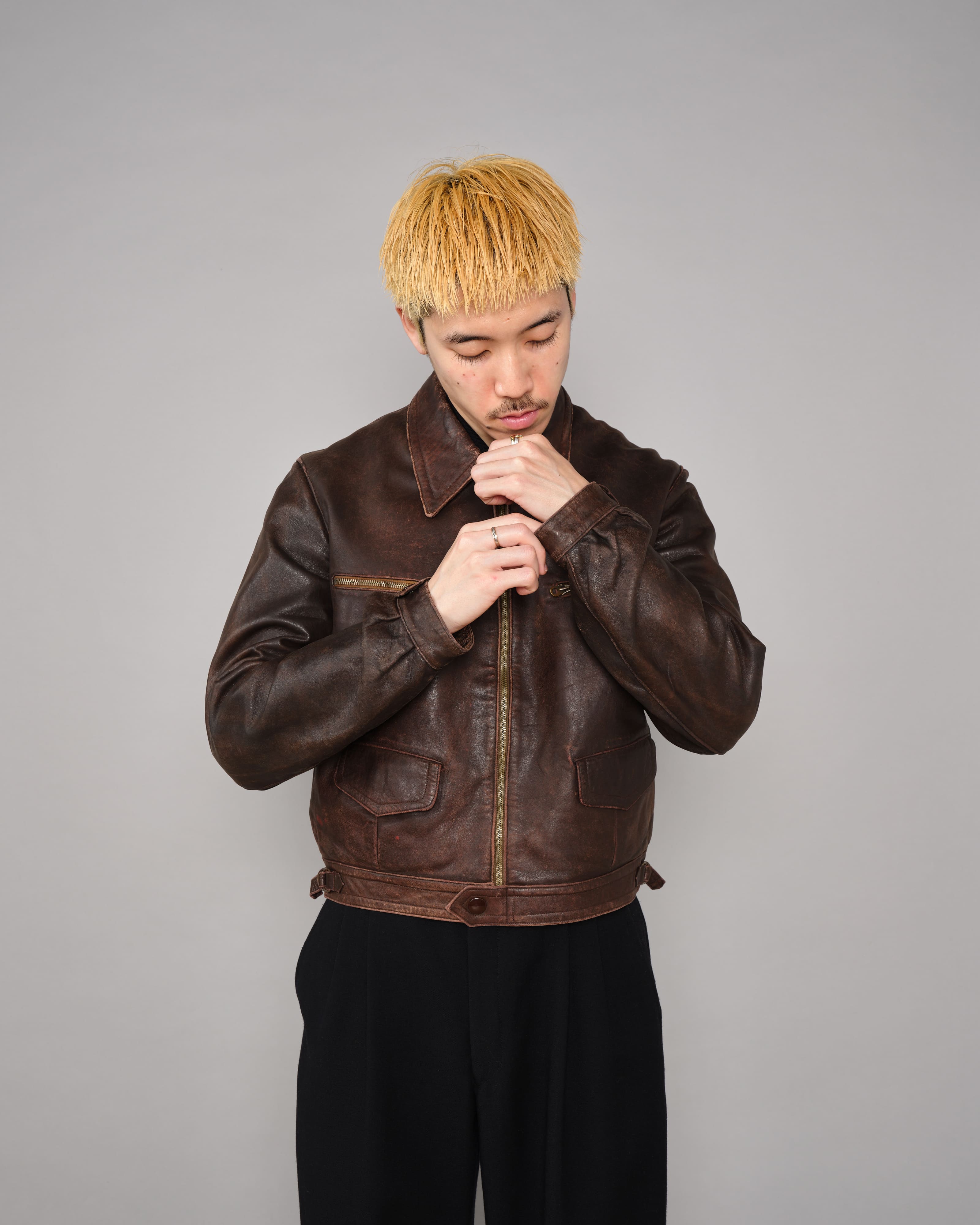 ジャケット・アウター French Leather motorcycle Hartmann JKT 40's］French Vintage Hartmann Type Motorcycle Leather Jacket