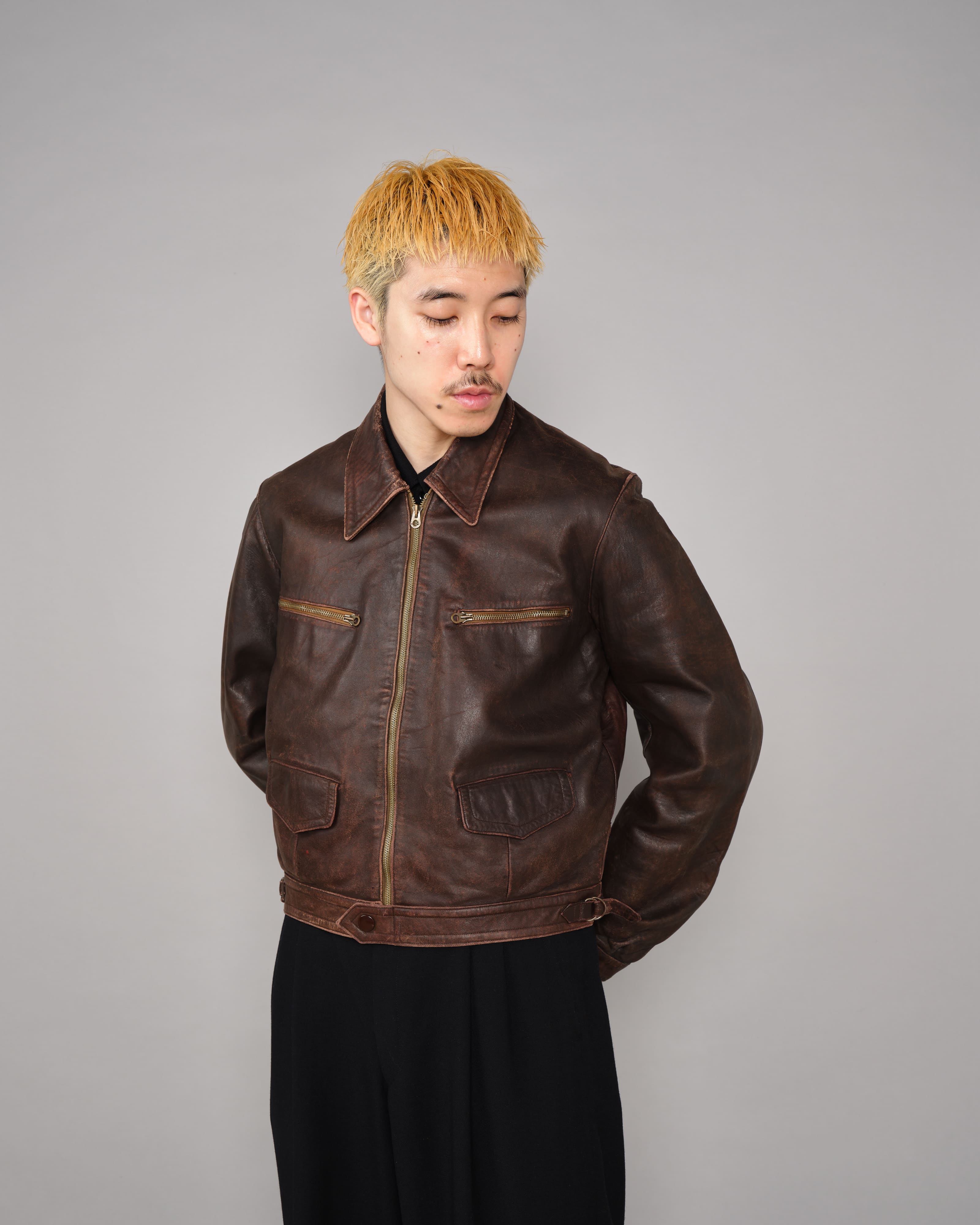 40's］French Vintage Hartmann Type Motorcycle Leather Jacket