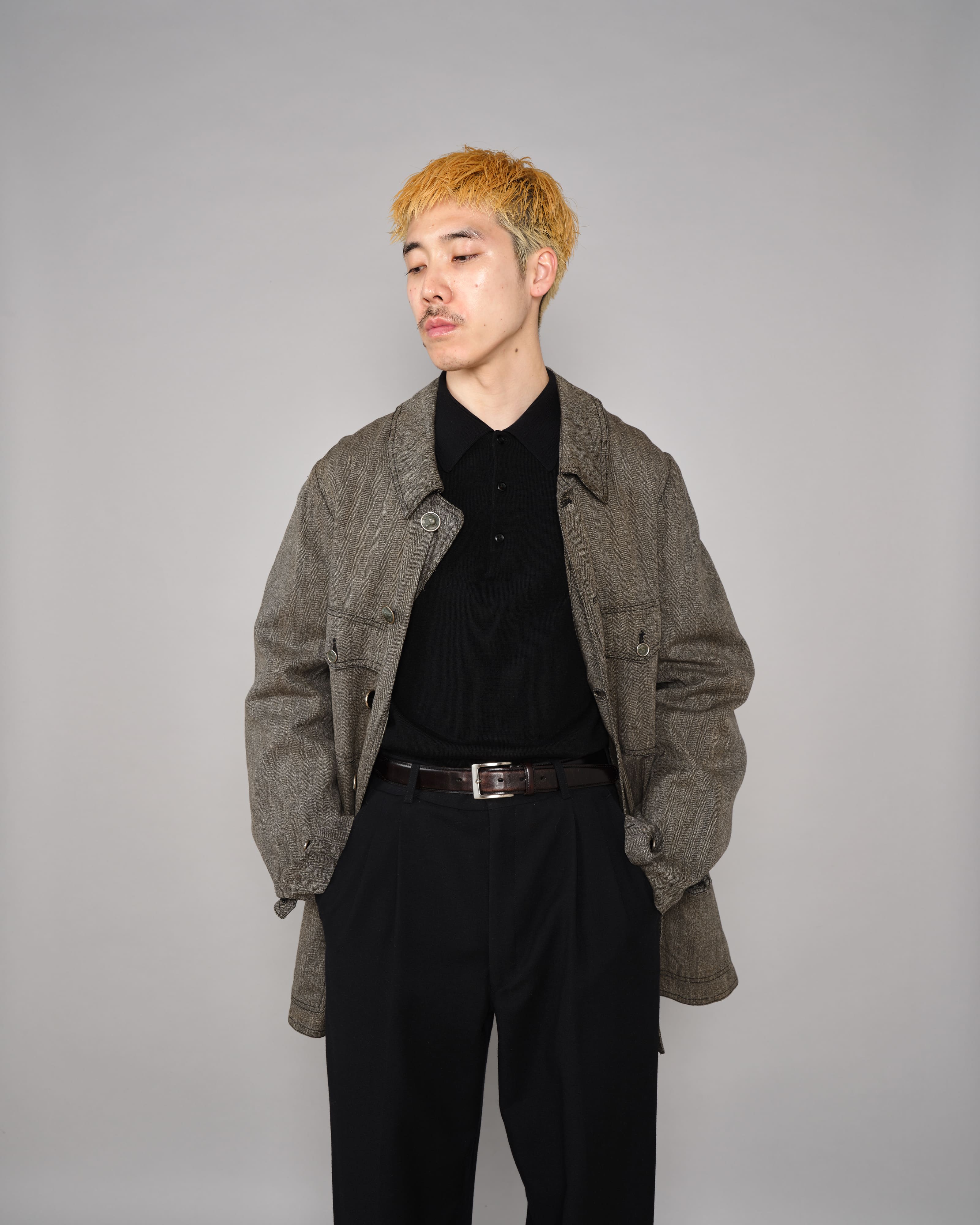 【~30’s】French Vintage Salt & Pepper HBT Cotton Hunting Jacket