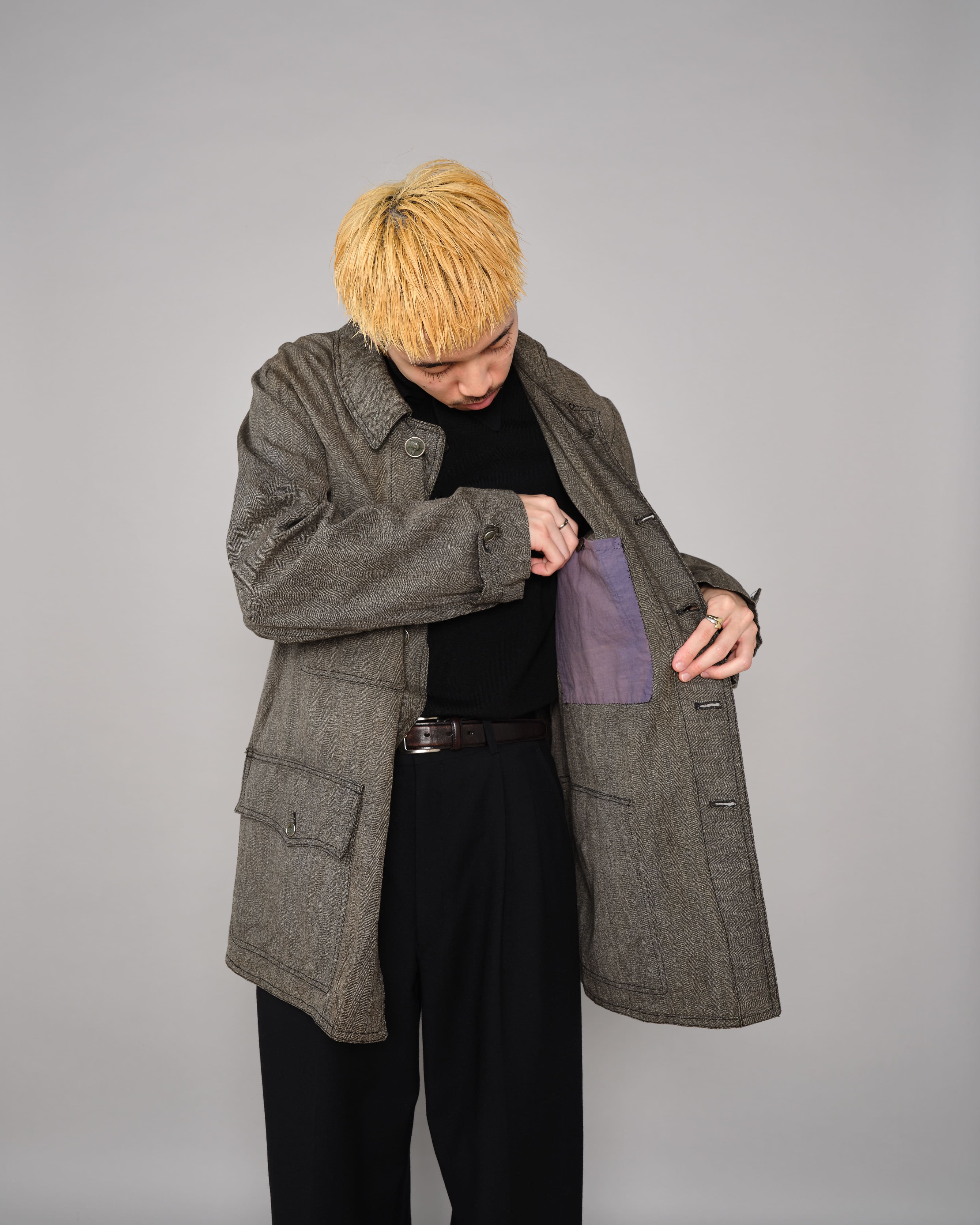 【~30’s】French Vintage Salt & Pepper HBT Cotton Hunting Jacket