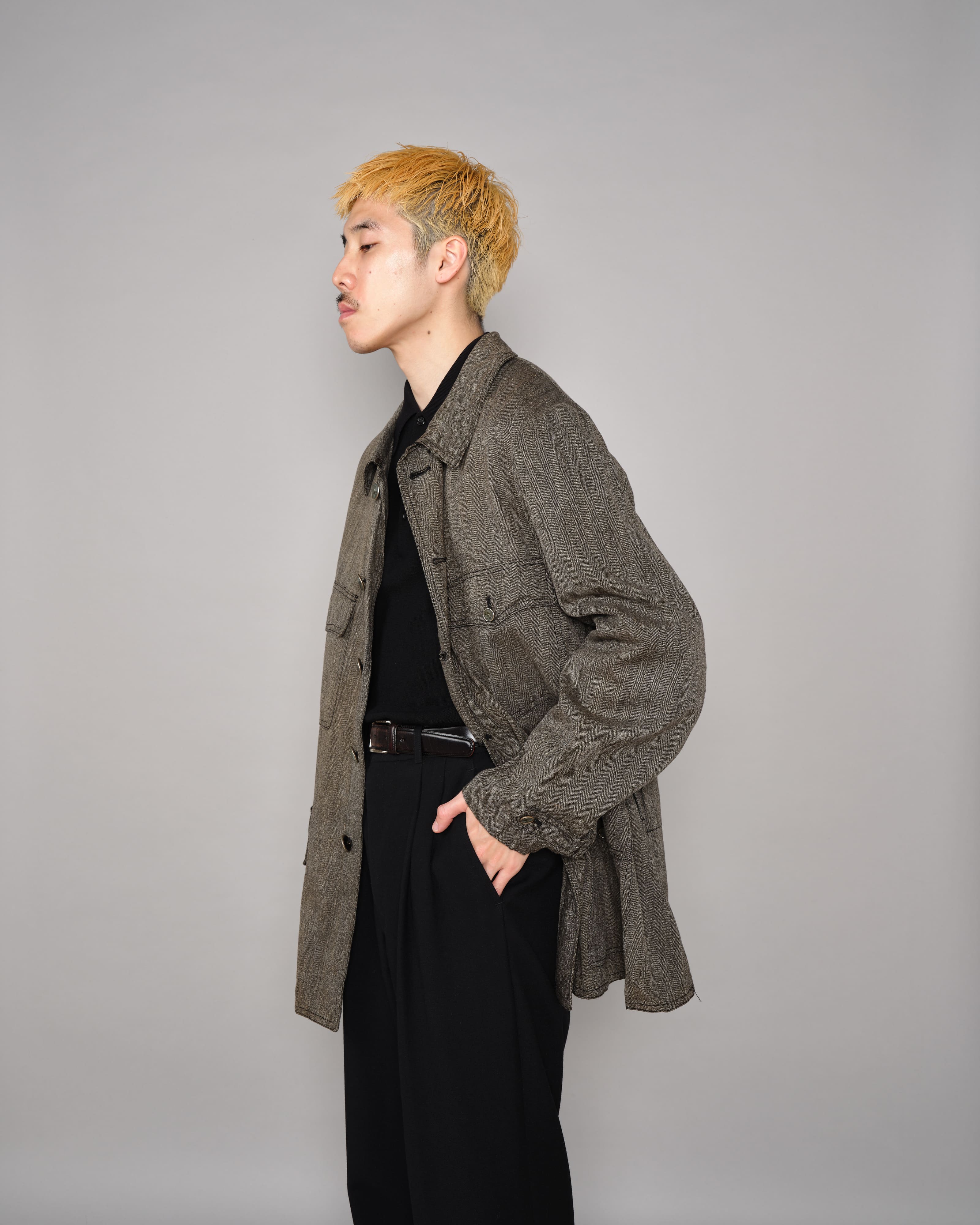 【~30’s】French Vintage Salt & Pepper HBT Cotton Hunting Jacket