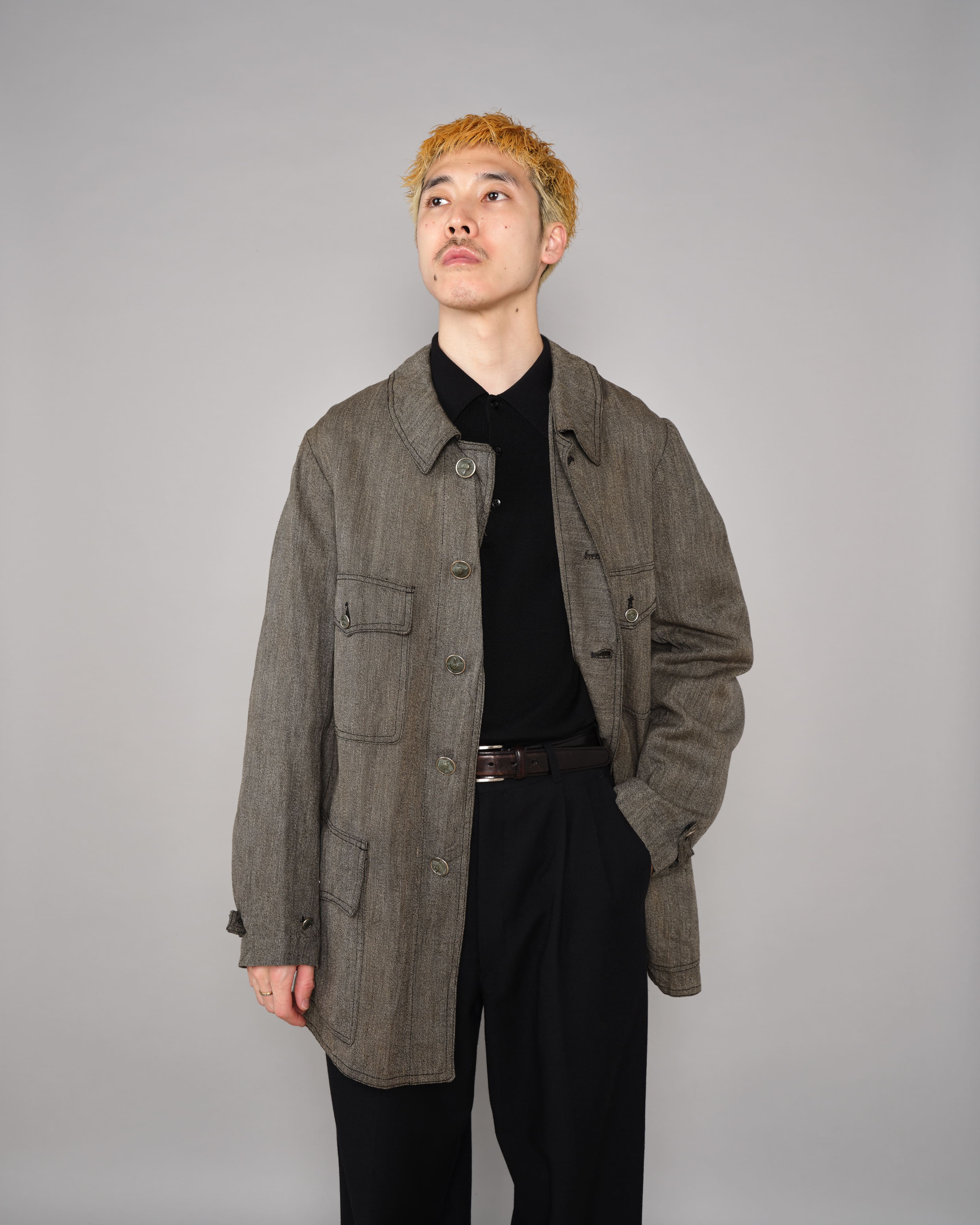 【~30’s】French Vintage Salt & Pepper HBT Cotton Hunting Jacket