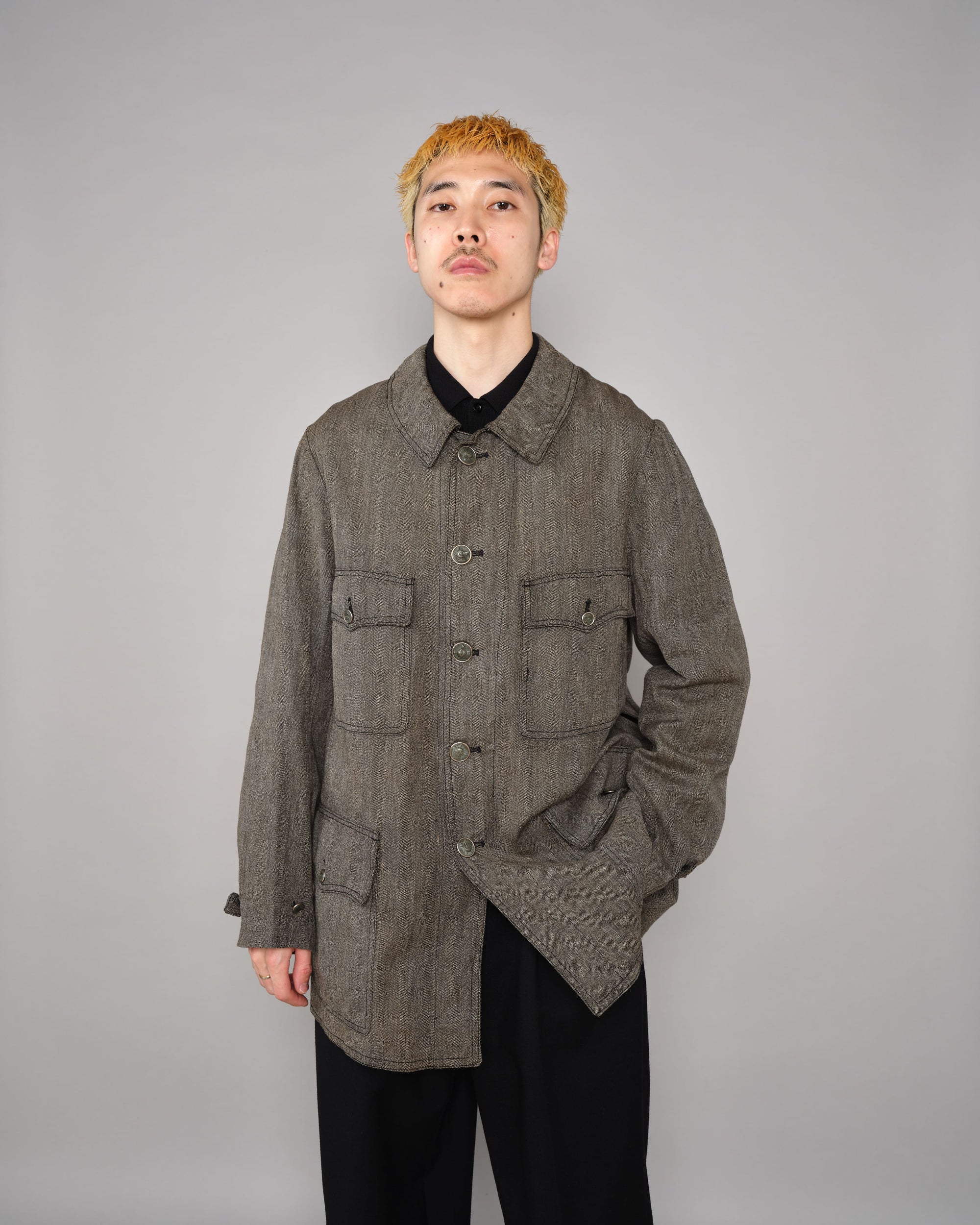 ［~30’s］French Vintage Salt & Pepper HBT Cotton Hunting Jacket