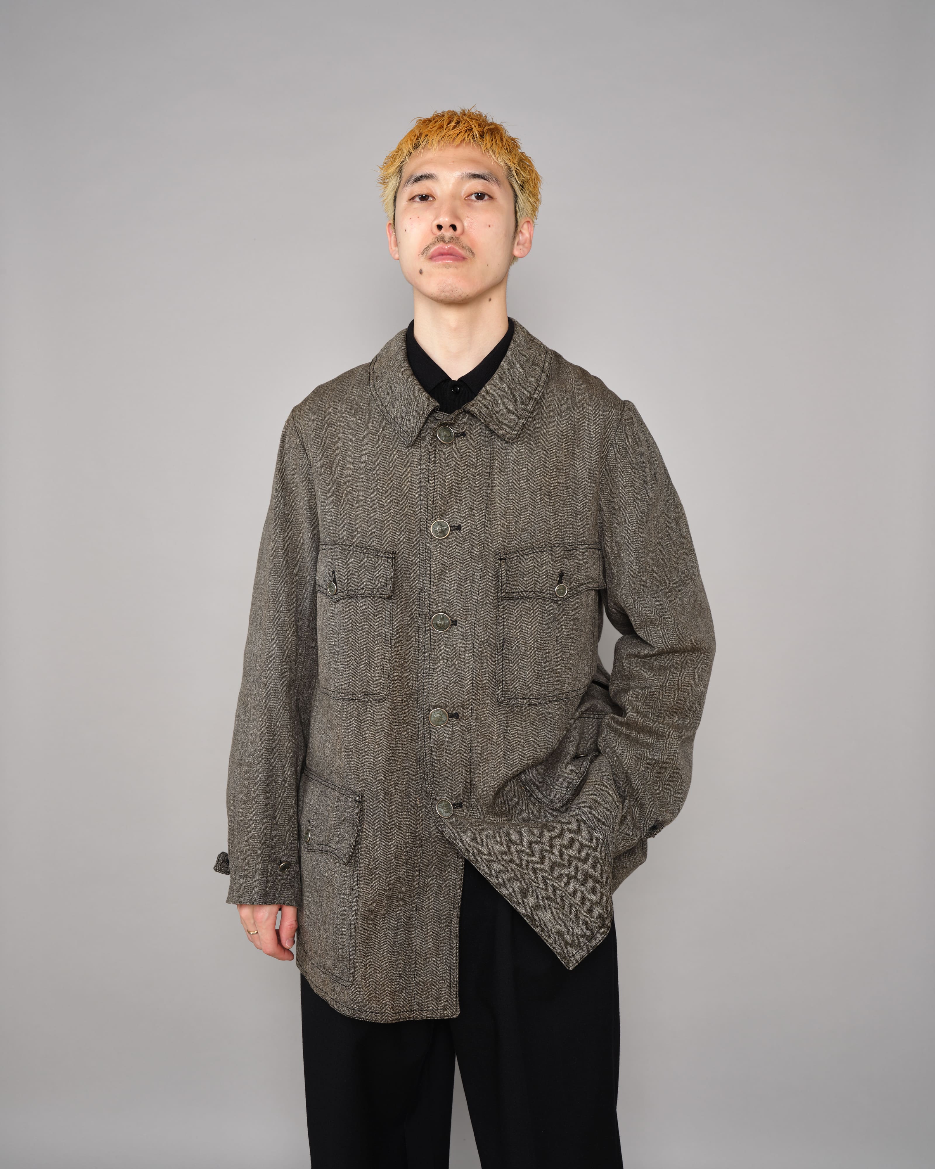 【~30’s】French Vintage Salt & Pepper HBT Cotton Hunting Jacket