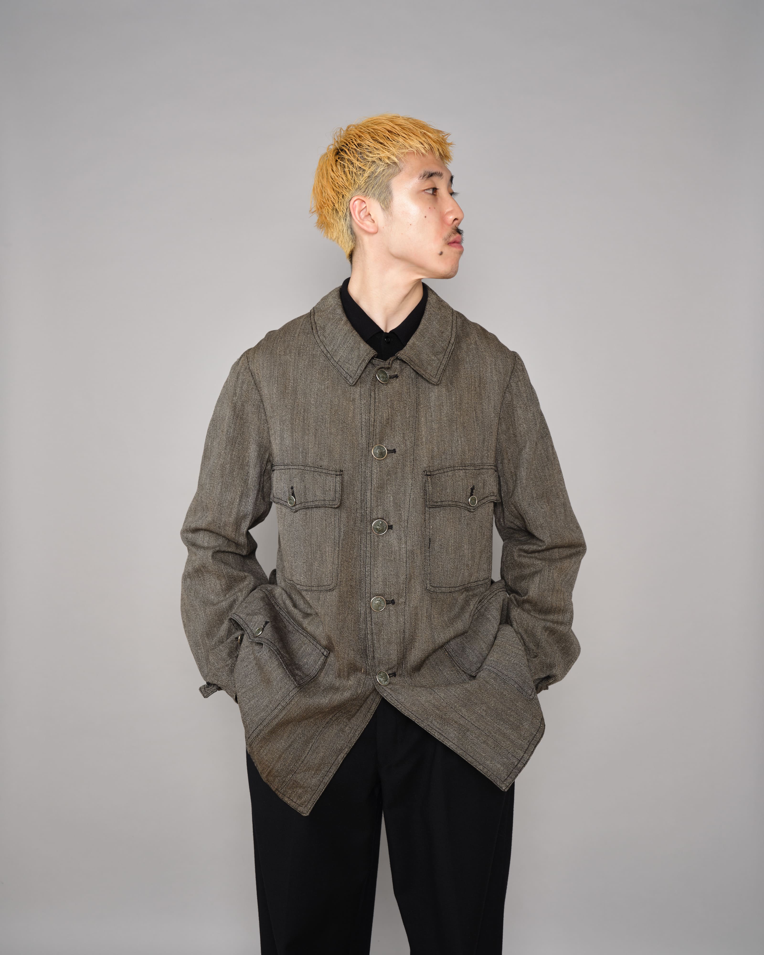 30's】French Vintage Salt & Pepper HBT Cotton Hunting Jacket